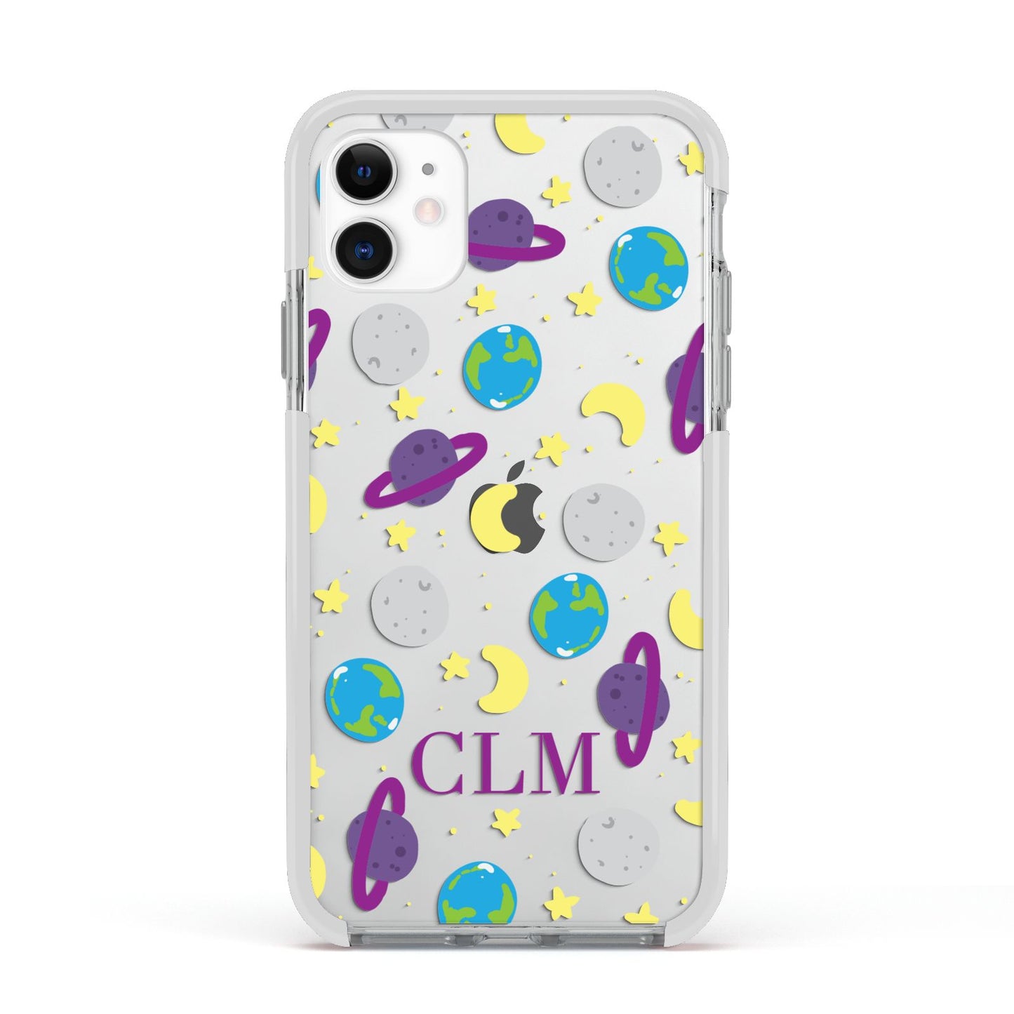 Personalised Space Initials Apple iPhone 11 in White with White Impact Case