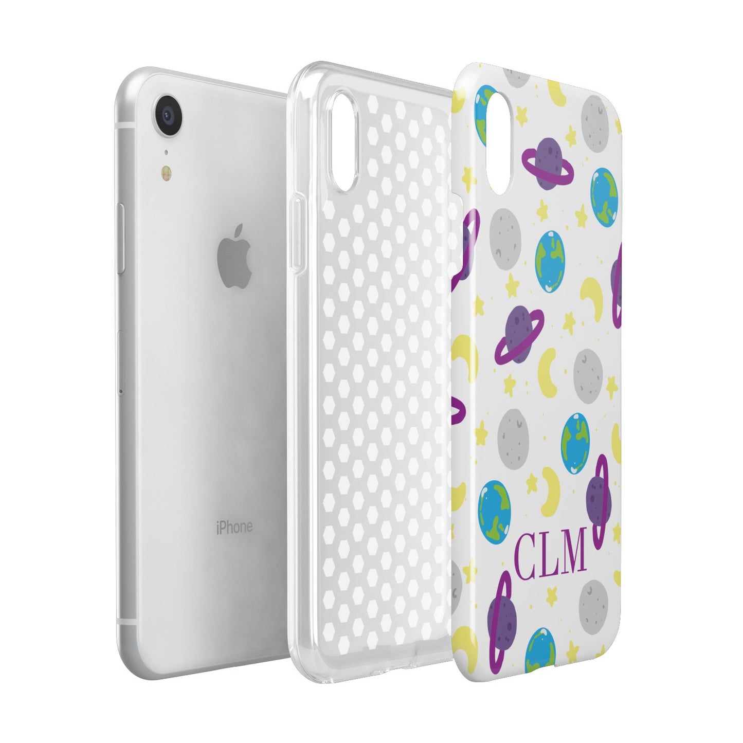 Personalised Space Initials Apple iPhone XR White 3D Tough Case Expanded view