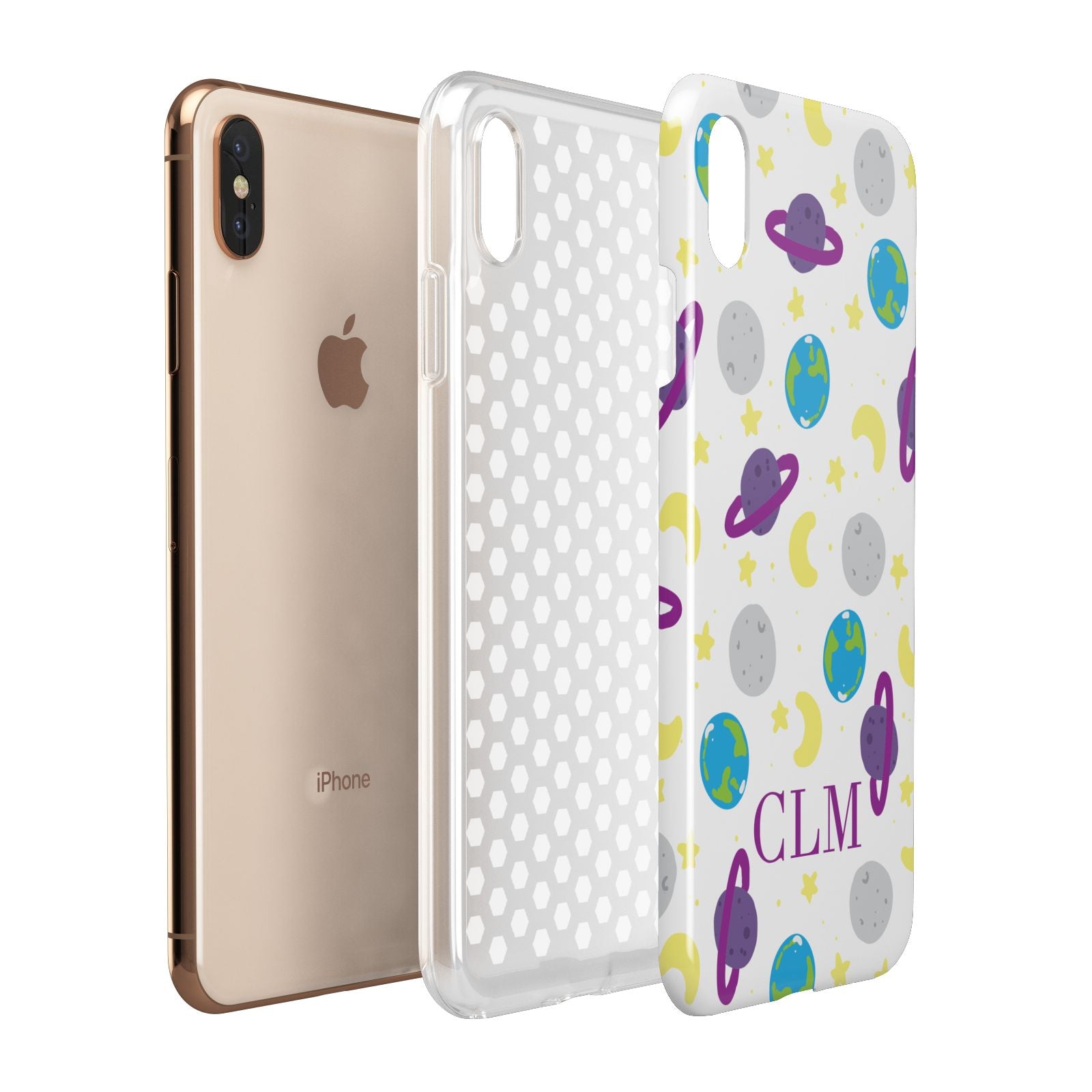 Personalised Space Initials Apple iPhone Xs Max 3D Tough Case Expanded View