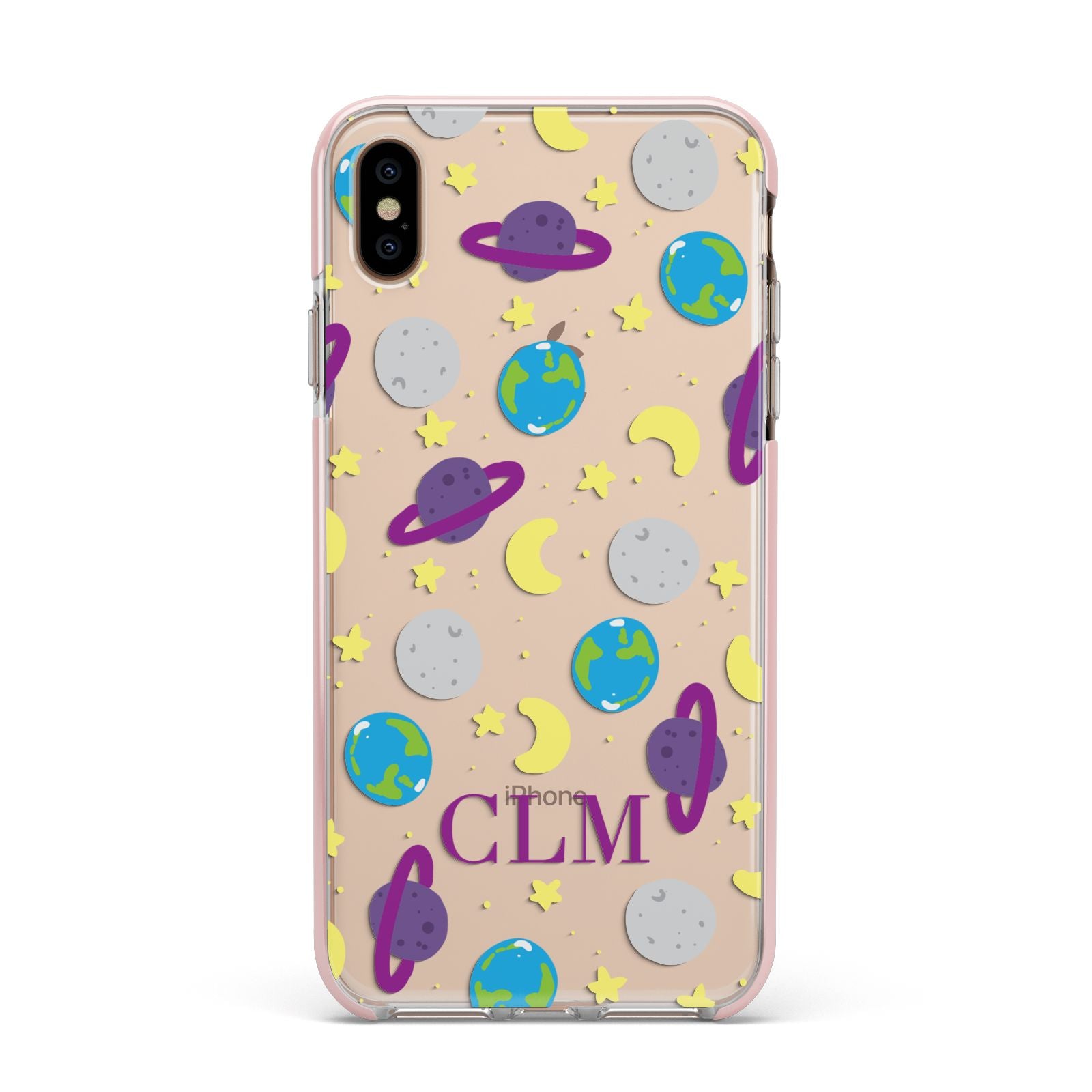 Personalised Space Initials Apple iPhone Xs Max Impact Case Pink Edge on Gold Phone