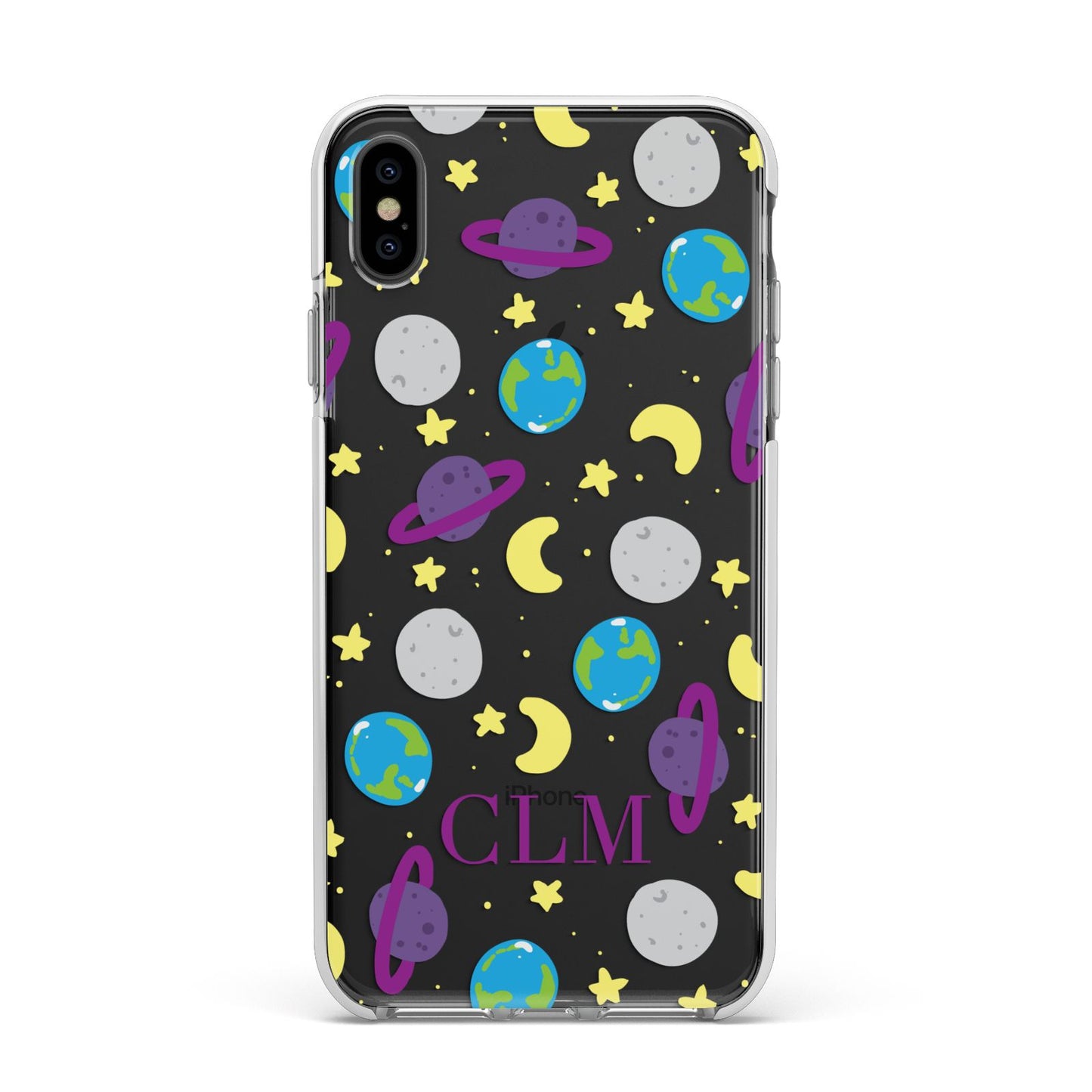 Personalised Space Initials Apple iPhone Xs Max Impact Case White Edge on Black Phone