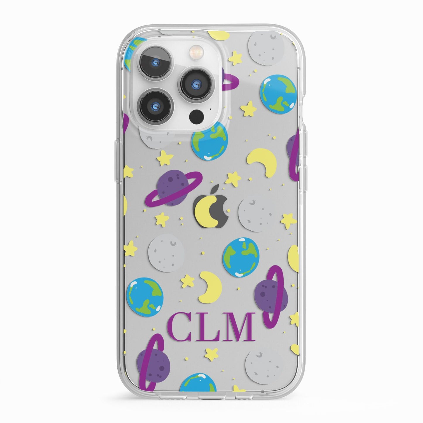 Personalised Space Initials iPhone 13 Pro TPU Impact Case with White Edges