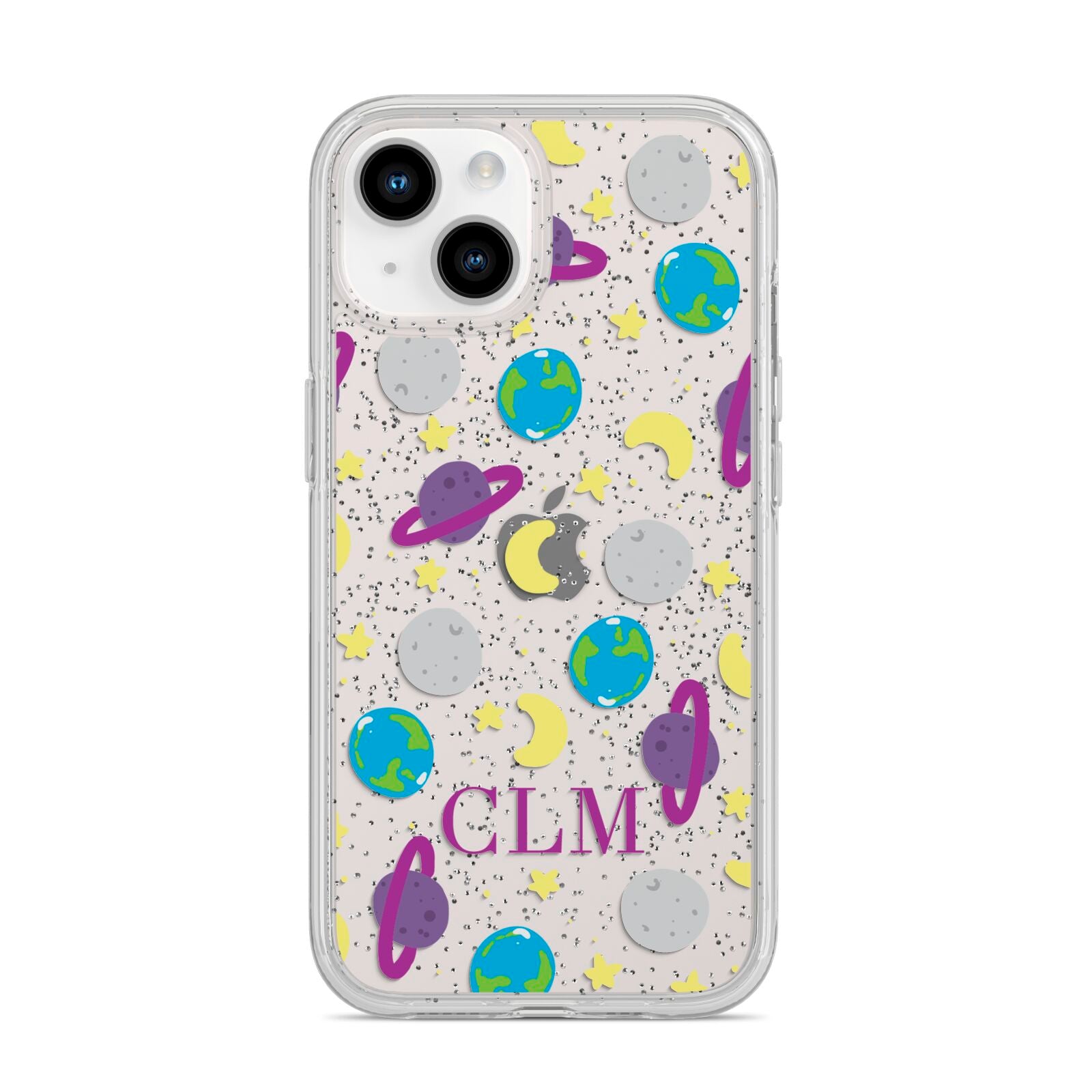 Personalised Space Initials iPhone 14 Glitter Tough Case Starlight