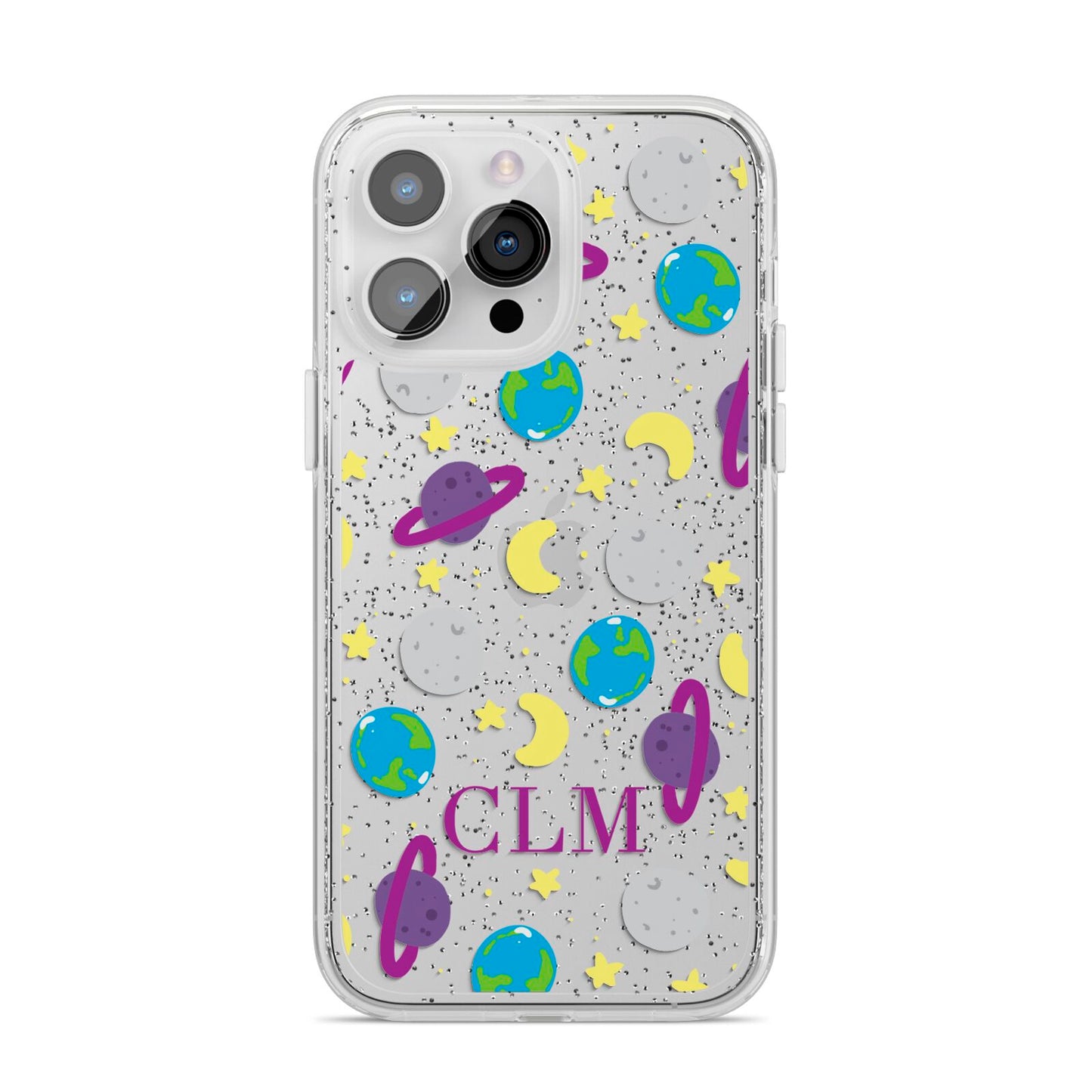 Personalised Space Initials iPhone 14 Pro Max Glitter Tough Case Silver