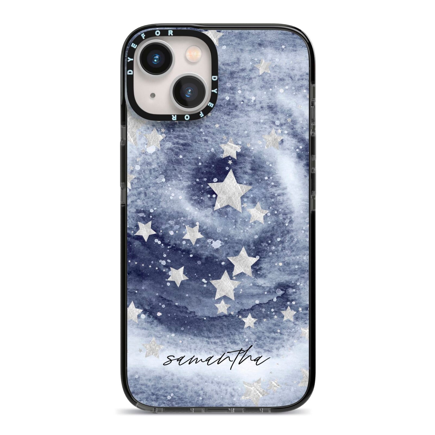 Personalised Space iPhone 13 Black Impact Case on Silver phone