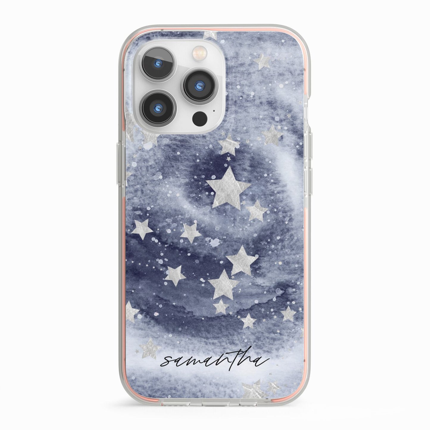 Personalised Space iPhone 13 Pro TPU Impact Case with Pink Edges