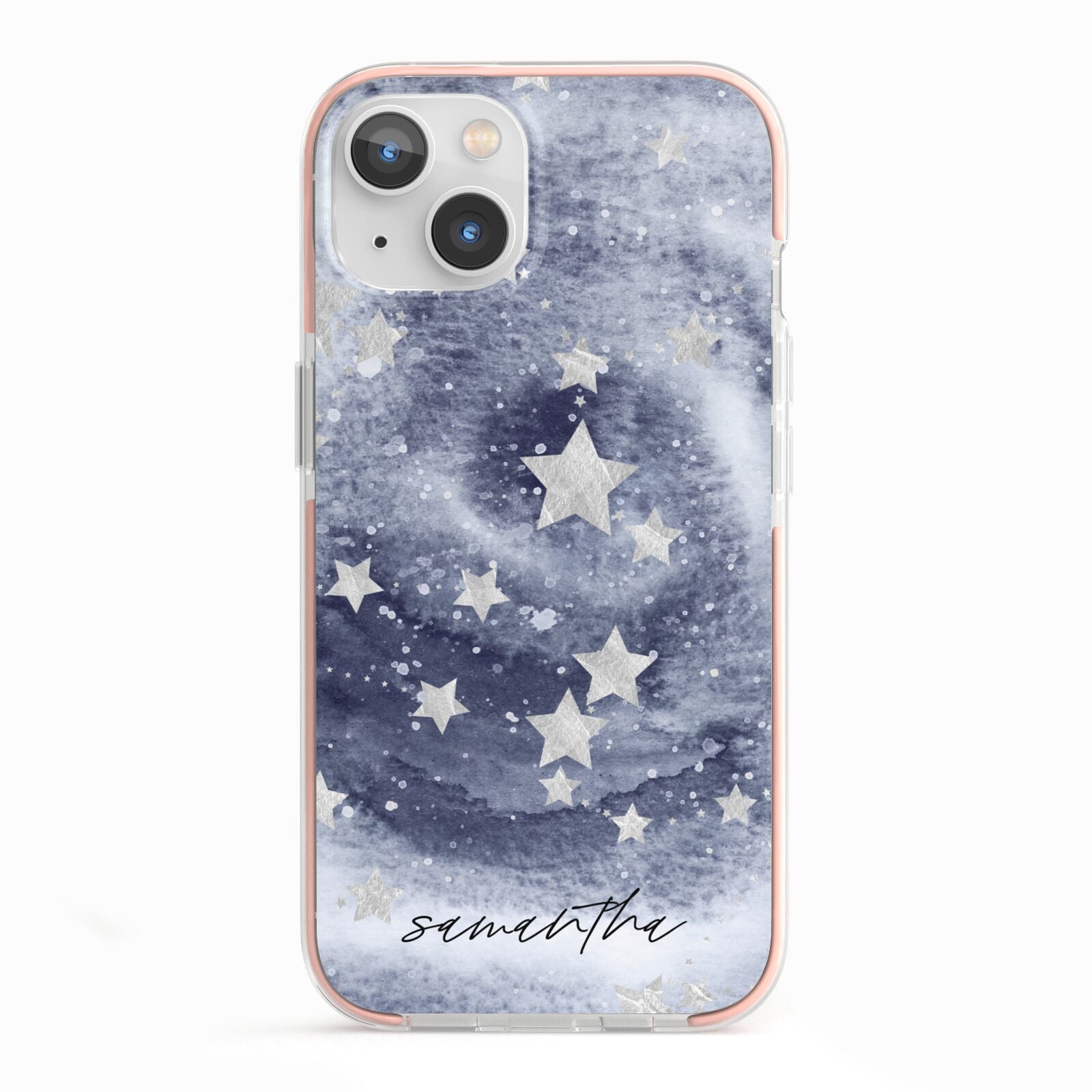 Personalised Space iPhone 13 TPU Impact Case with Pink Edges