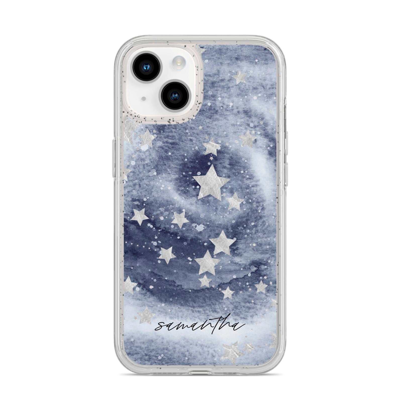 Personalised Space iPhone 14 Glitter Tough Case Starlight