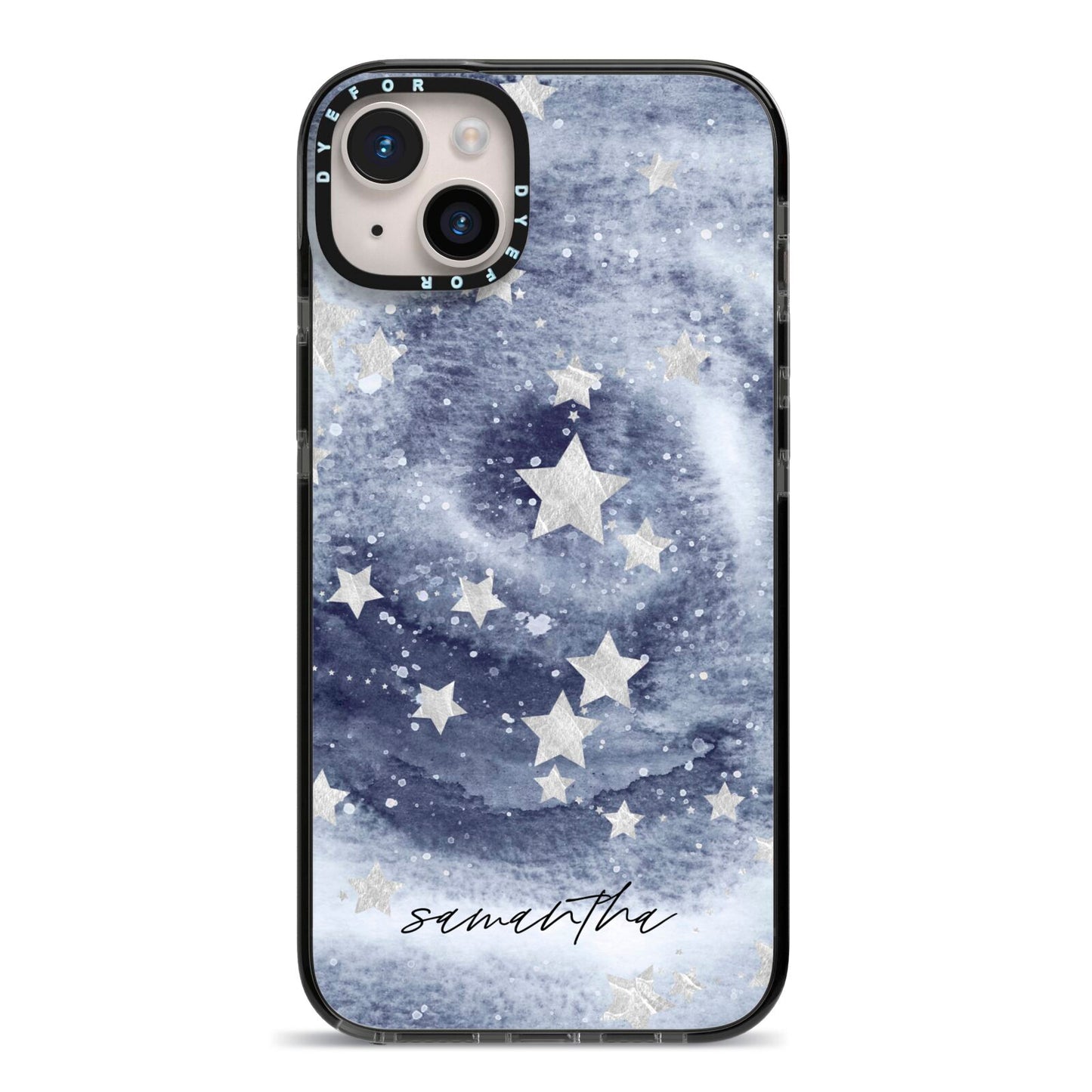 Personalised Space iPhone 14 Plus Black Impact Case on Silver phone