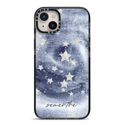 Personalised Space iPhone 14 Plus Black Impact Case on Silver phone