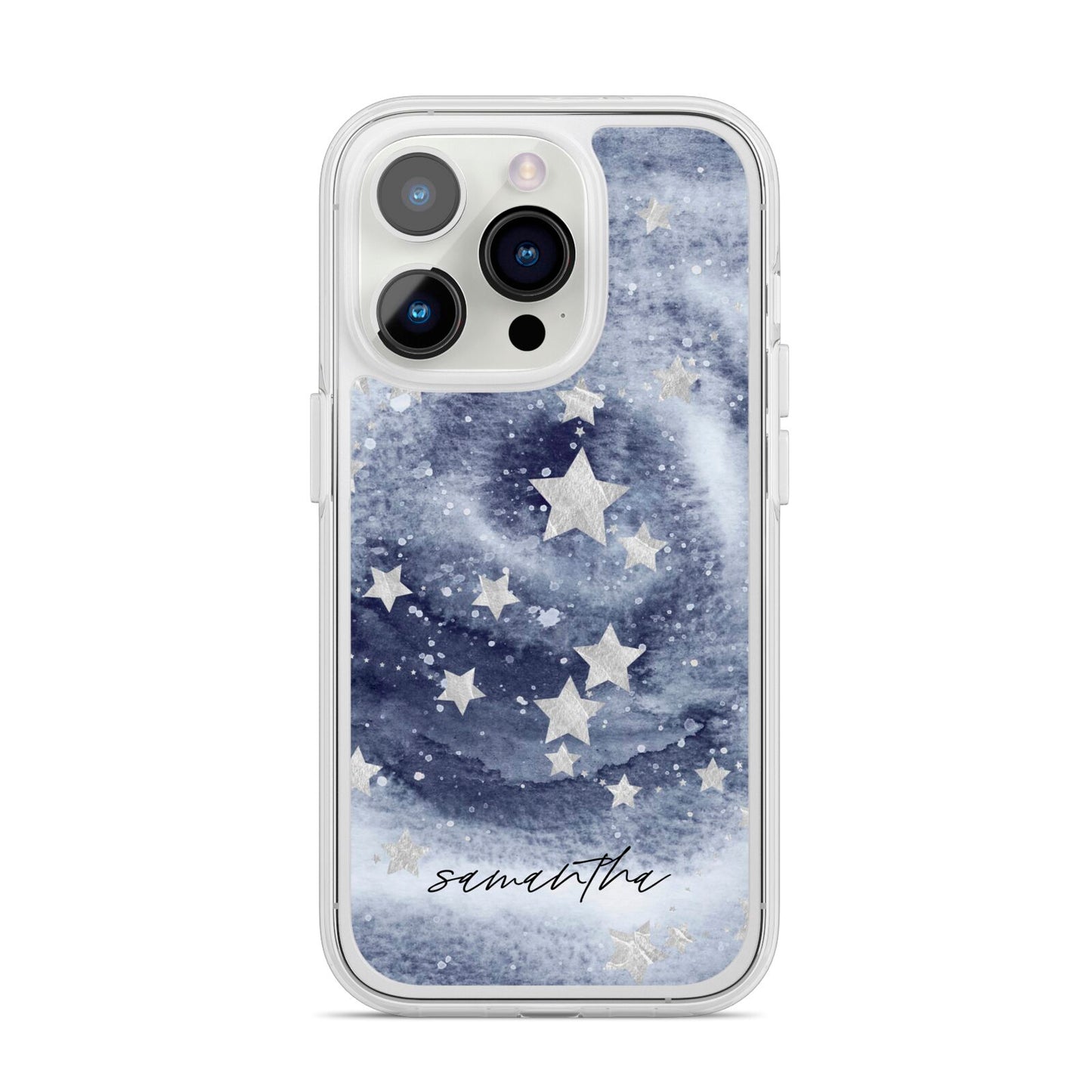 Personalised Space iPhone 14 Pro Clear Tough Case Silver