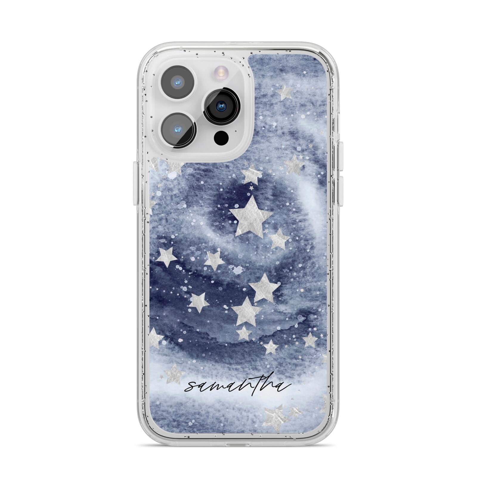 Personalised Space iPhone 14 Pro Max Glitter Tough Case Silver