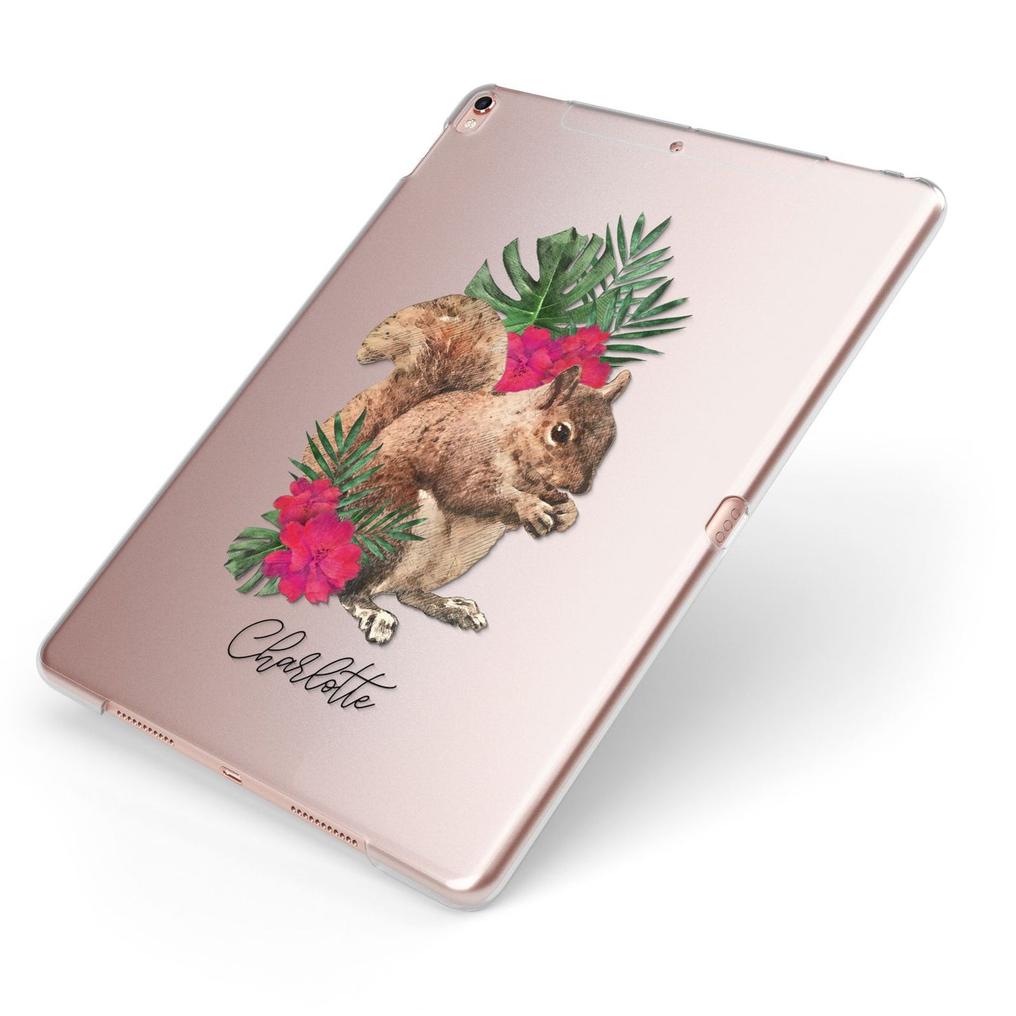Personalised Squirrel Apple iPad Case on Rose Gold iPad Side View