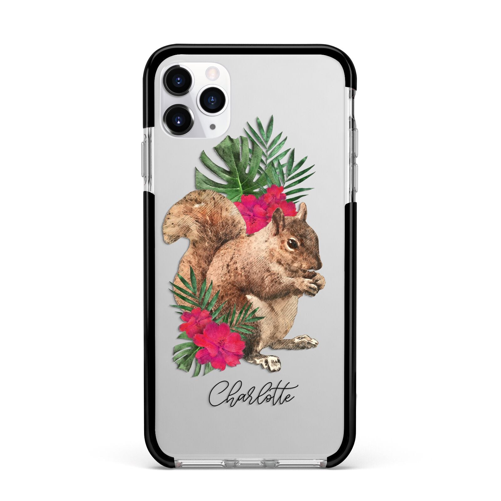 Personalised Squirrel Apple iPhone 11 Pro Max in Silver with Black Impact Case
