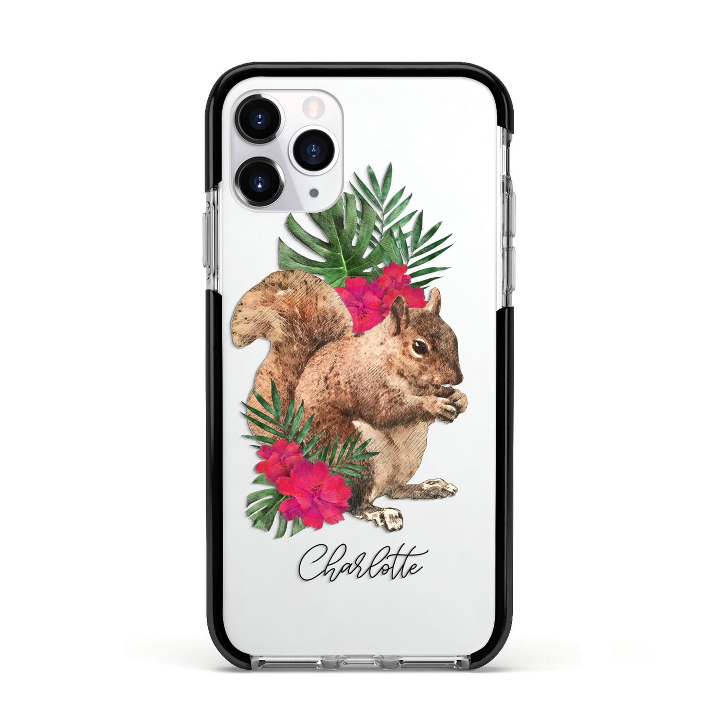 Personalised Squirrel Apple iPhone 11 Pro in Silver with Black Impact Case