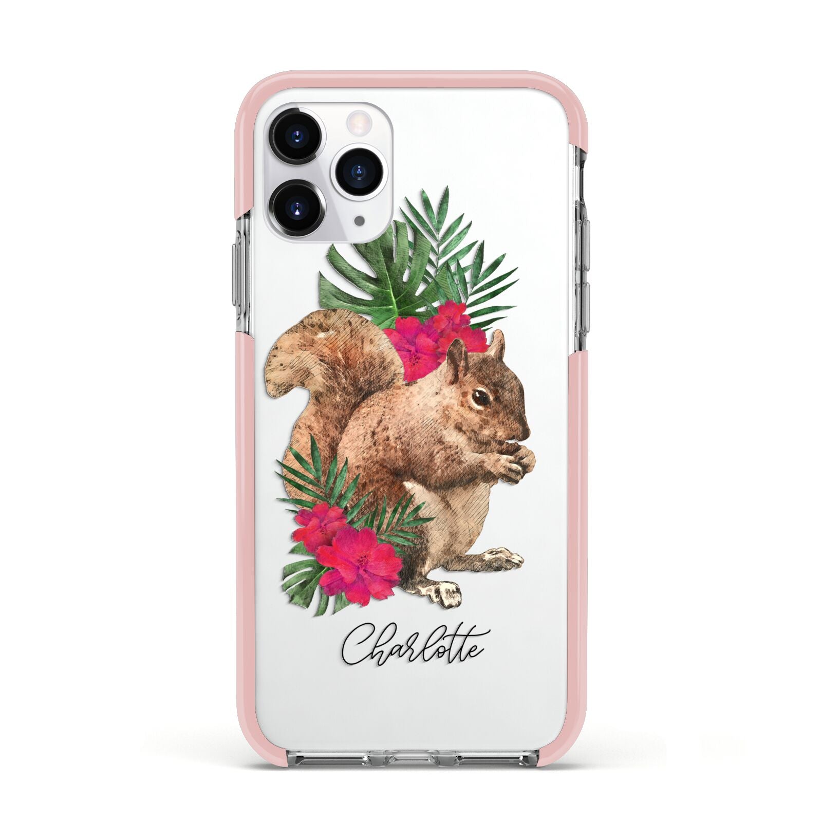 Personalised Squirrel Apple iPhone 11 Pro in Silver with Pink Impact Case
