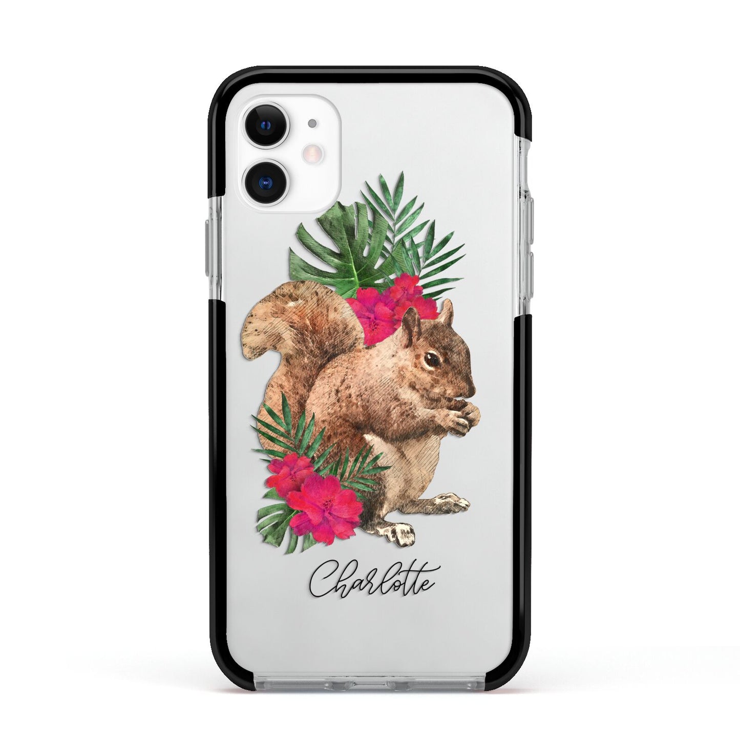 Personalised Squirrel Apple iPhone 11 in White with Black Impact Case