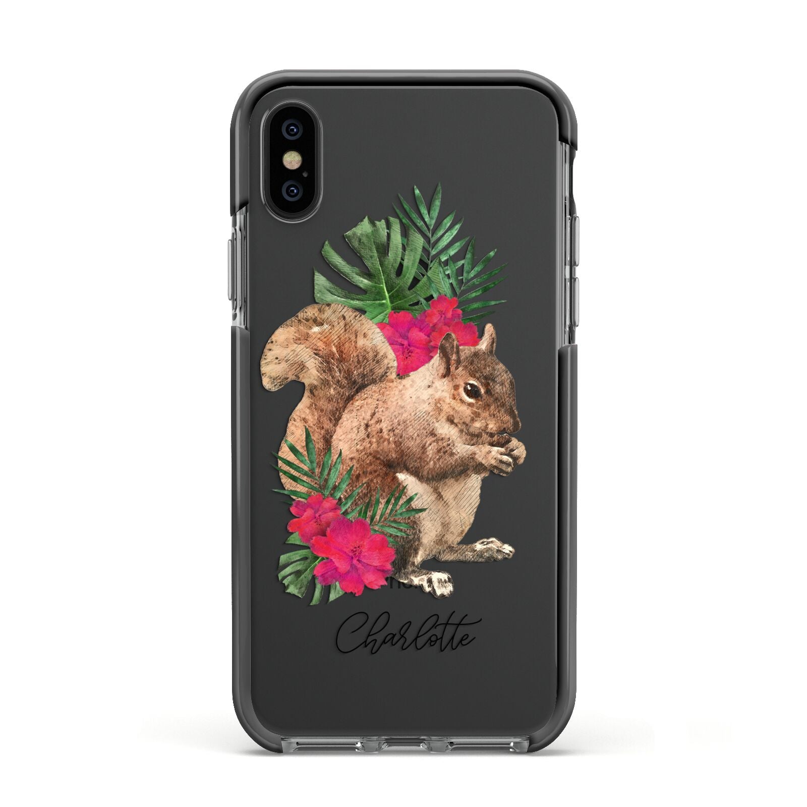 Personalised Squirrel Apple iPhone Xs Impact Case Black Edge on Black Phone