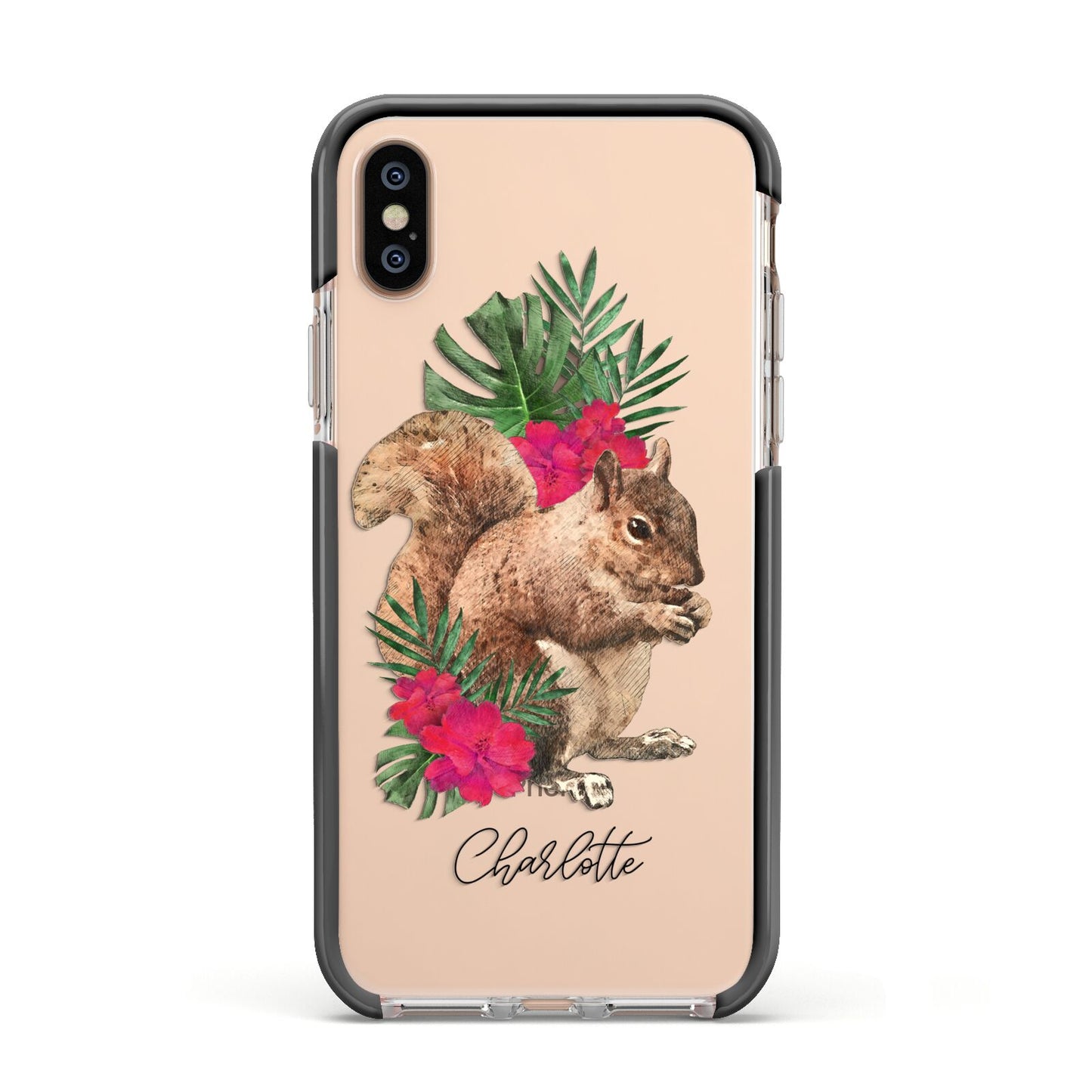 Personalised Squirrel Apple iPhone Xs Impact Case Black Edge on Gold Phone