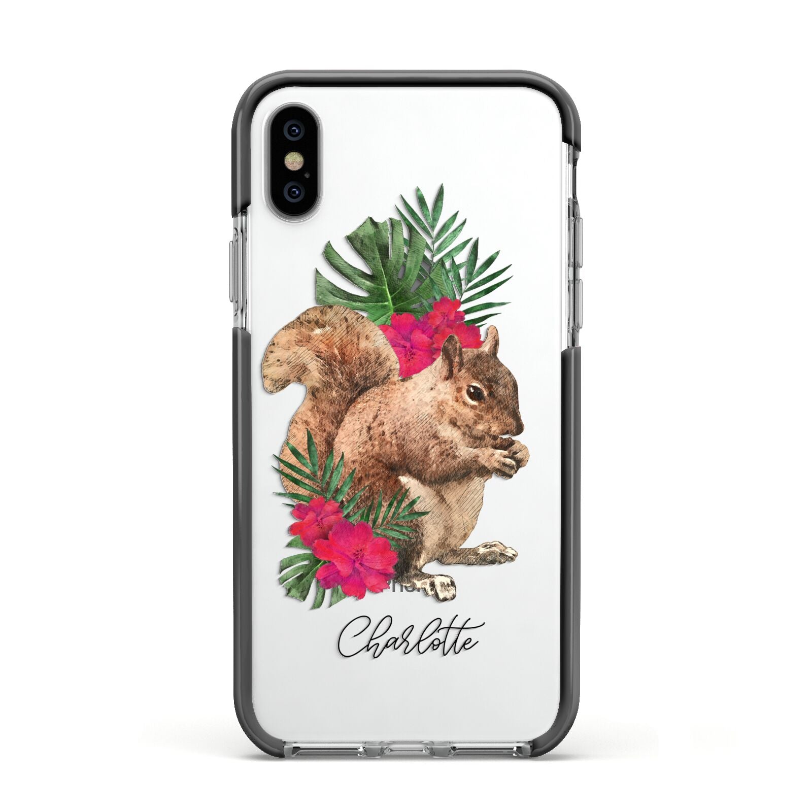 Personalised Squirrel Apple iPhone Xs Impact Case Black Edge on Silver Phone
