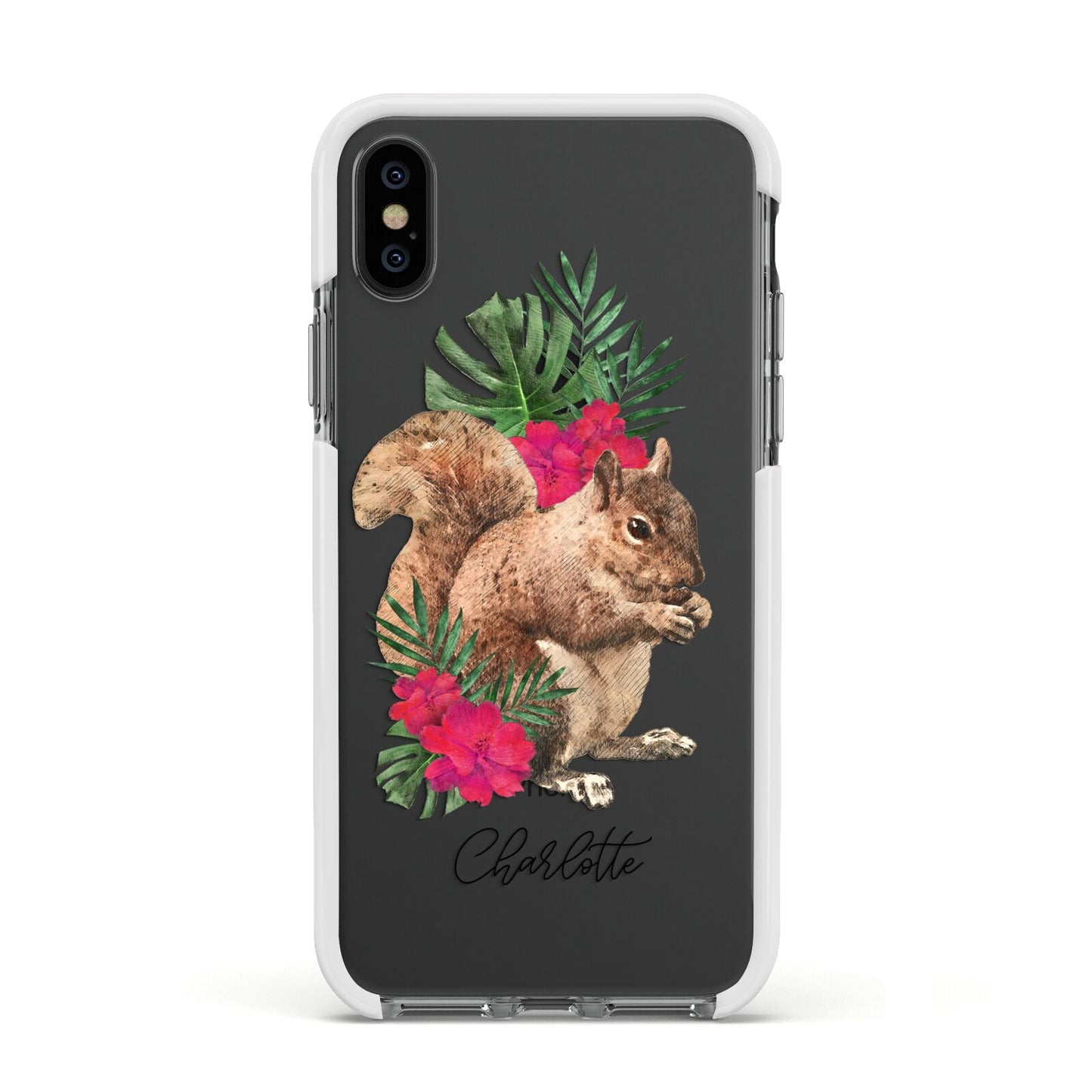 Personalised Squirrel Apple iPhone Xs Impact Case White Edge on Black Phone