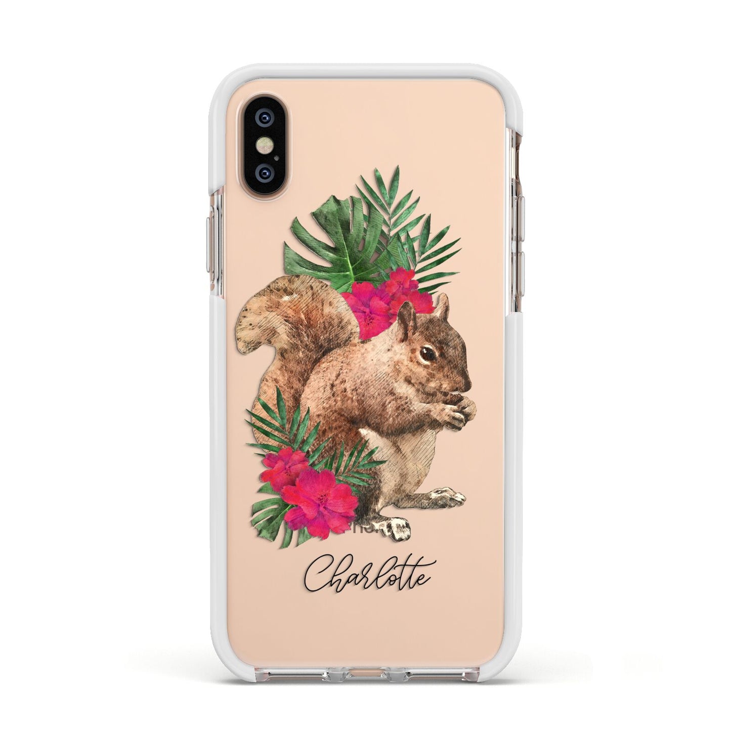 Personalised Squirrel Apple iPhone Xs Impact Case White Edge on Gold Phone