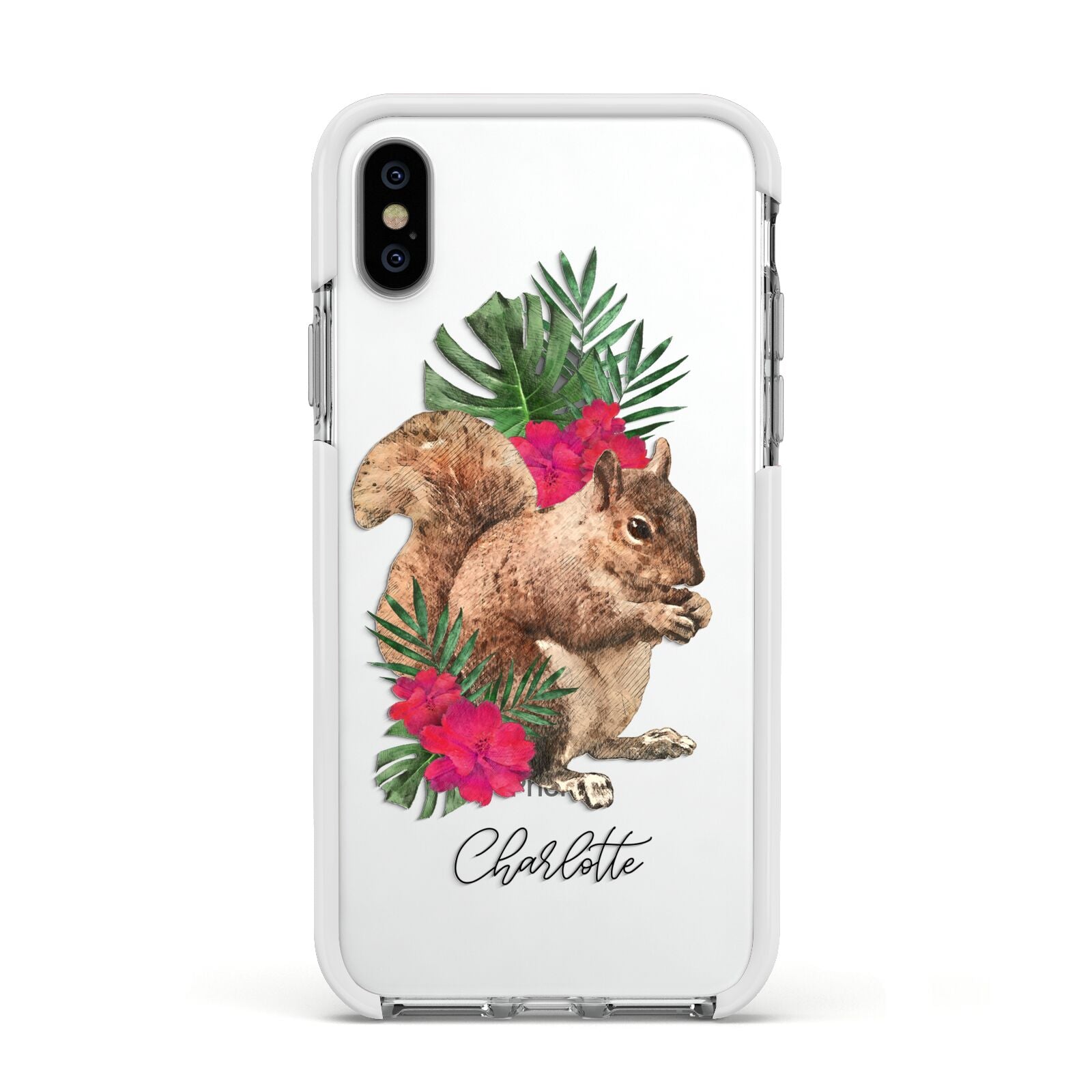 Personalised Squirrel Apple iPhone Xs Impact Case White Edge on Silver Phone