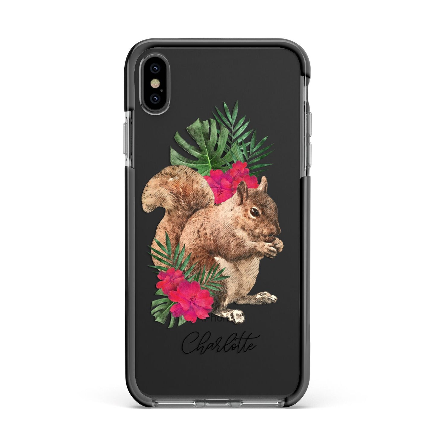 Personalised Squirrel Apple iPhone Xs Max Impact Case Black Edge on Black Phone