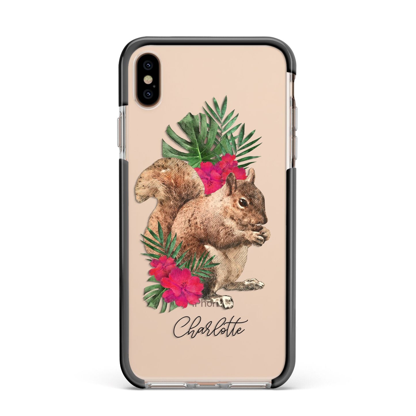 Personalised Squirrel Apple iPhone Xs Max Impact Case Black Edge on Gold Phone