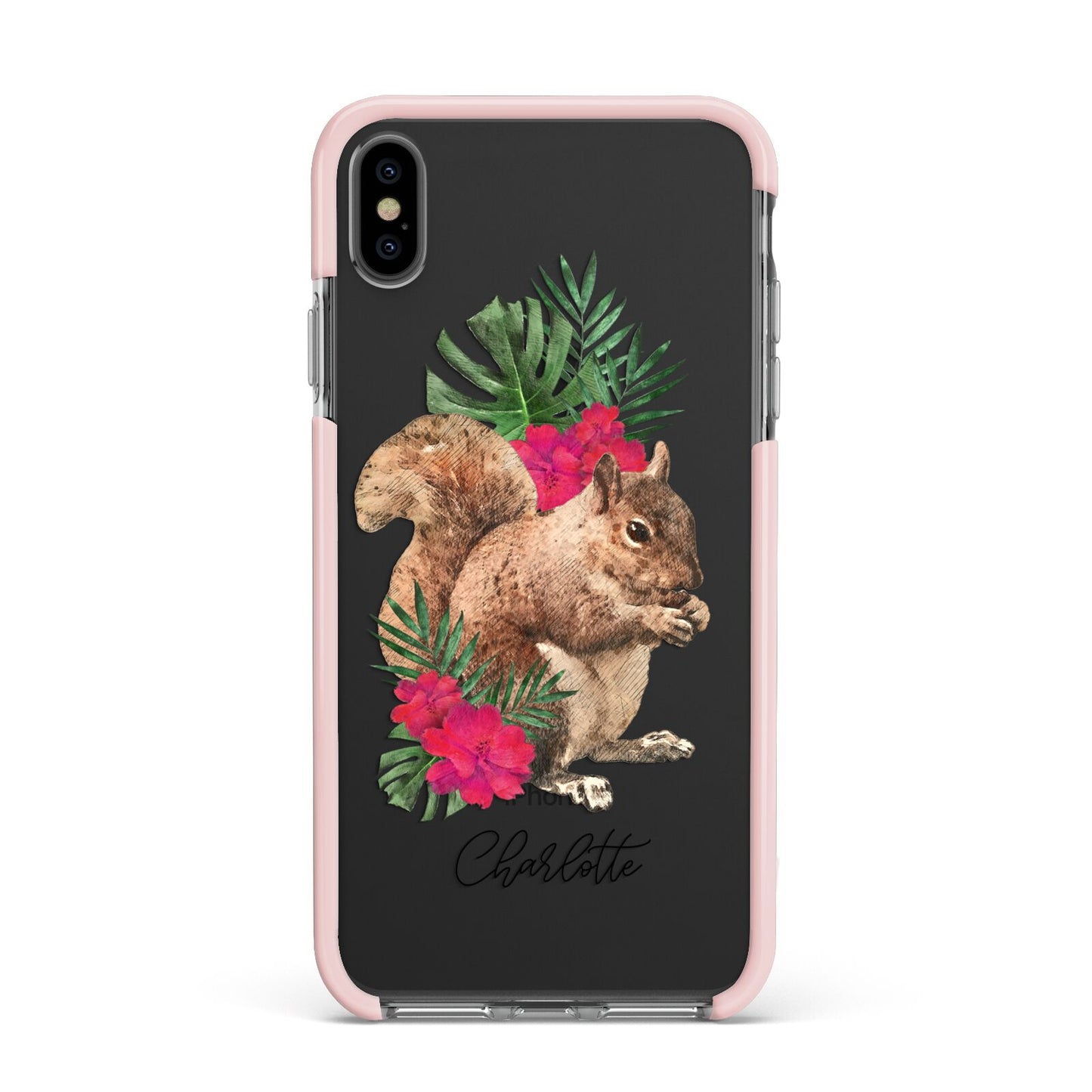 Personalised Squirrel Apple iPhone Xs Max Impact Case Pink Edge on Black Phone
