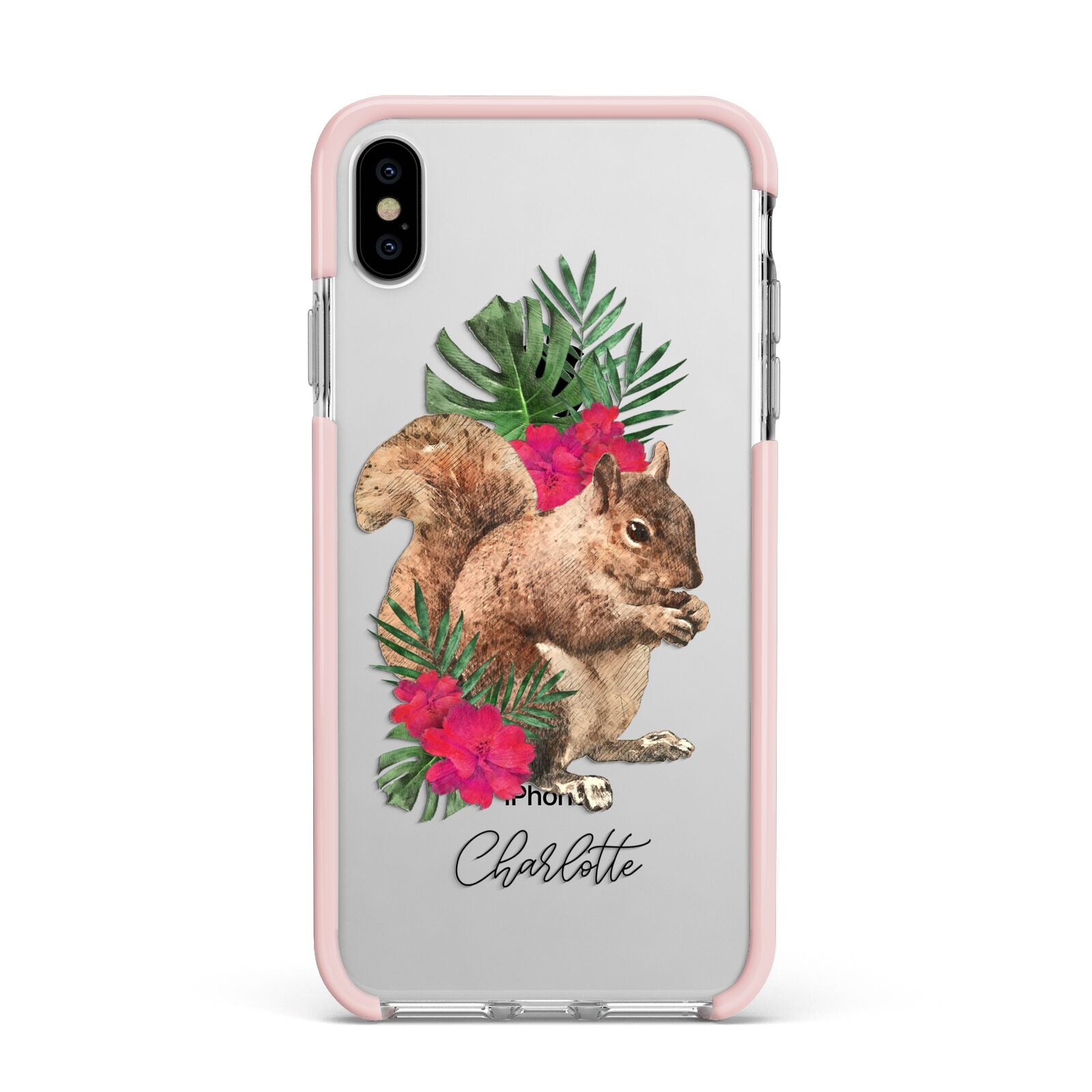 Personalised Squirrel Apple iPhone Xs Max Impact Case Pink Edge on Silver Phone