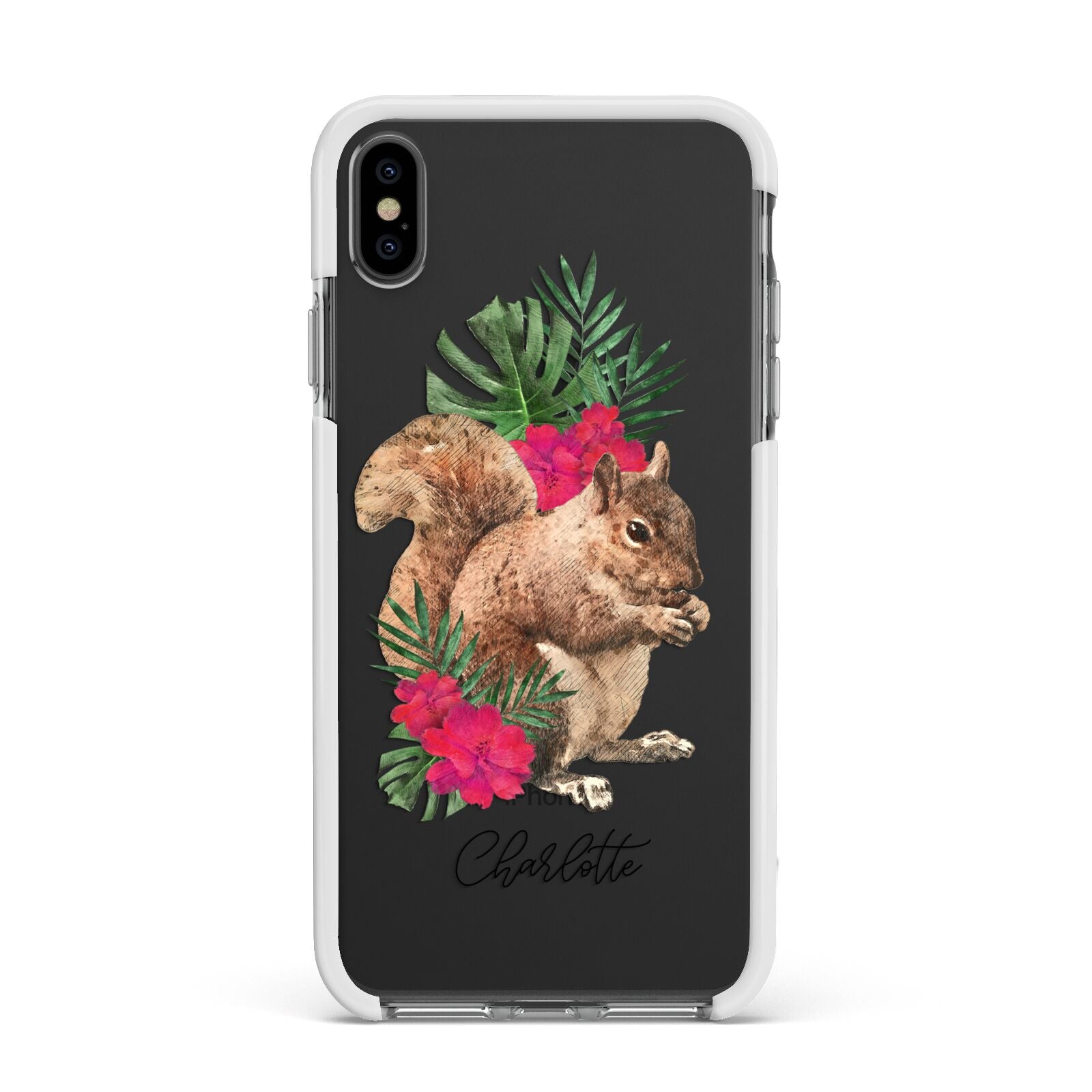 Personalised Squirrel Apple iPhone Xs Max Impact Case White Edge on Black Phone