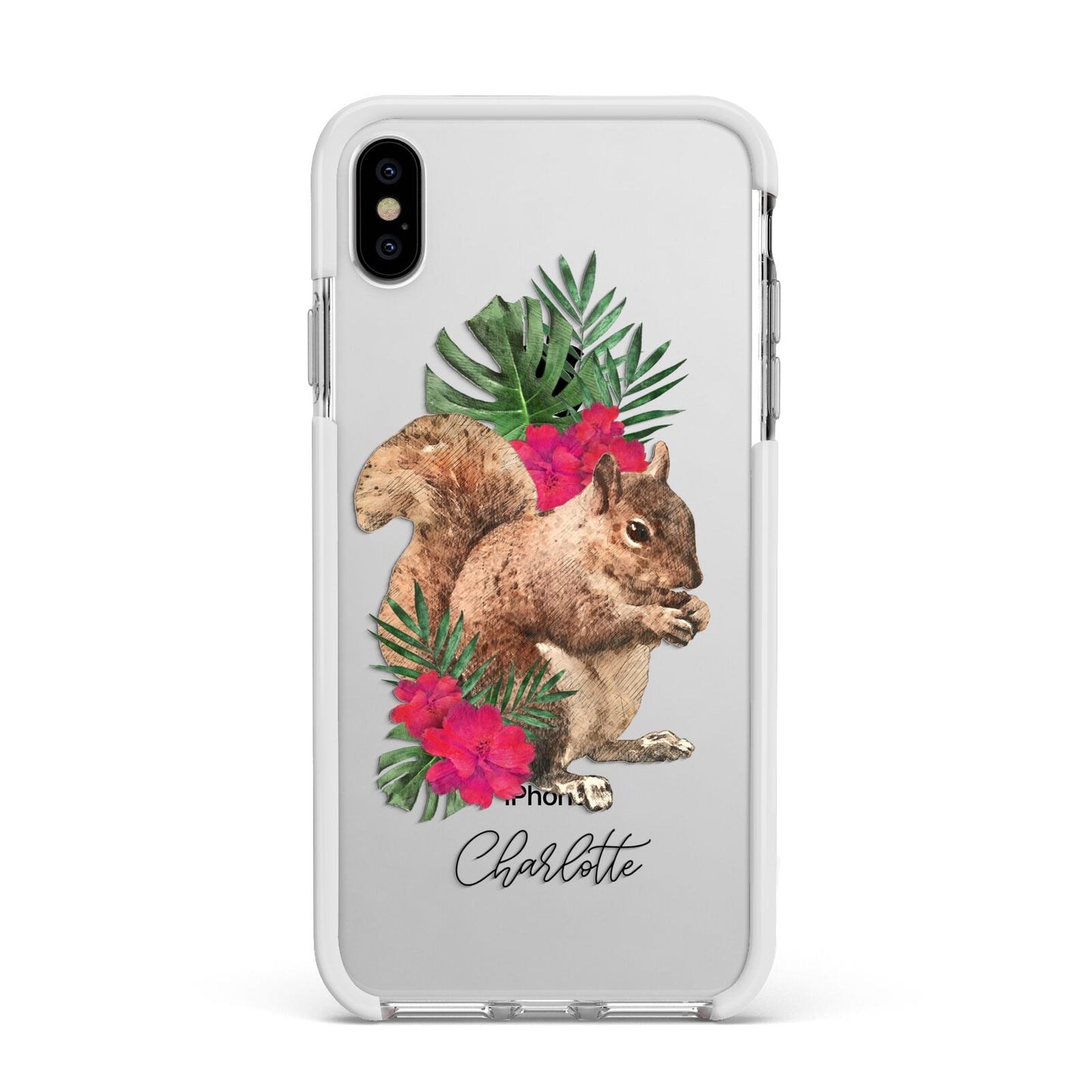 Personalised Squirrel Apple iPhone Xs Max Impact Case White Edge on Silver Phone