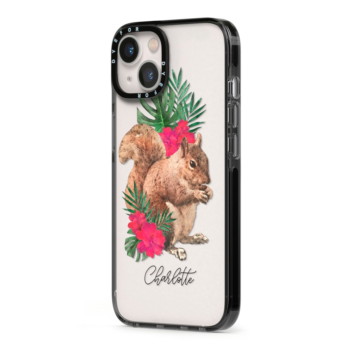 Personalised Squirrel iPhone 13 Black Impact Case Side Angle on Silver phone