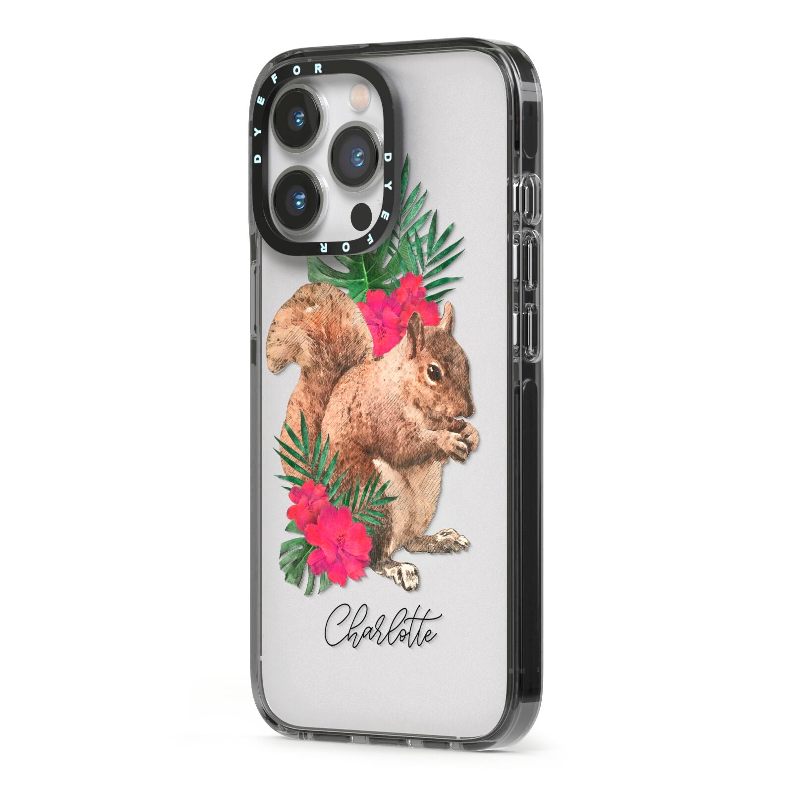 Personalised Squirrel iPhone 13 Pro Black Impact Case Side Angle on Silver phone