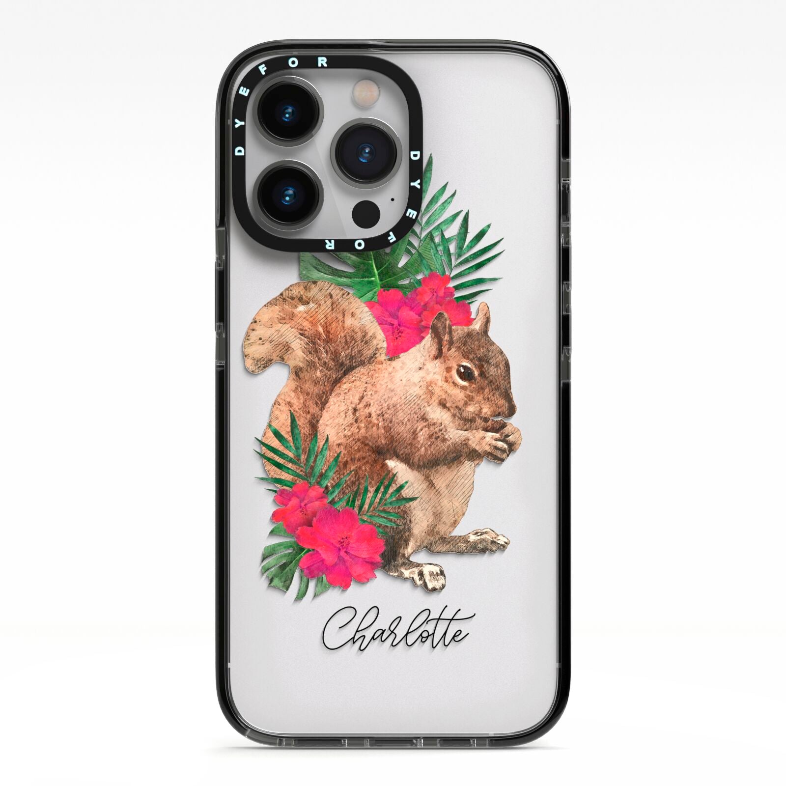 Personalised Squirrel iPhone 13 Pro Black Impact Case on Silver phone