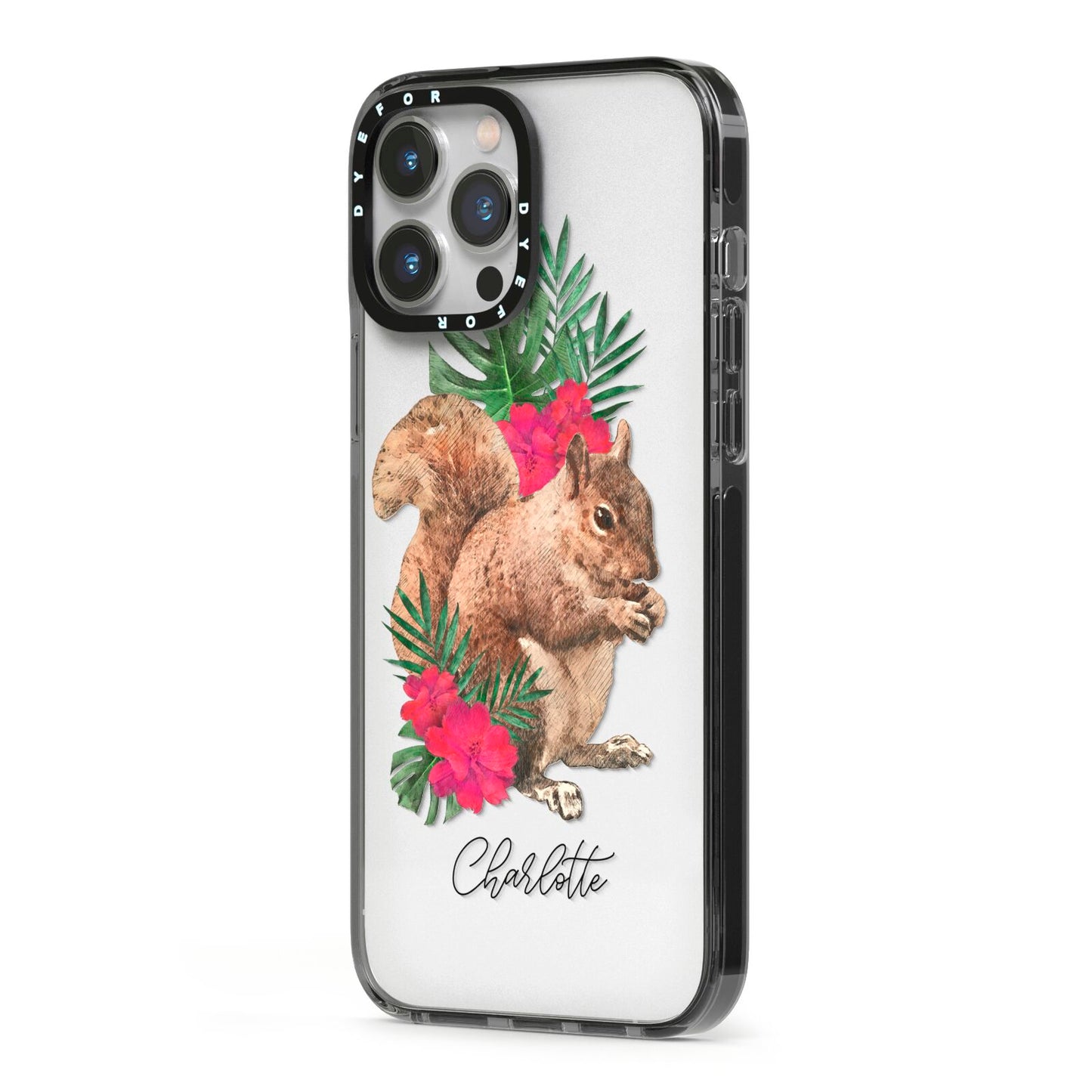 Personalised Squirrel iPhone 13 Pro Max Black Impact Case Side Angle on Silver phone