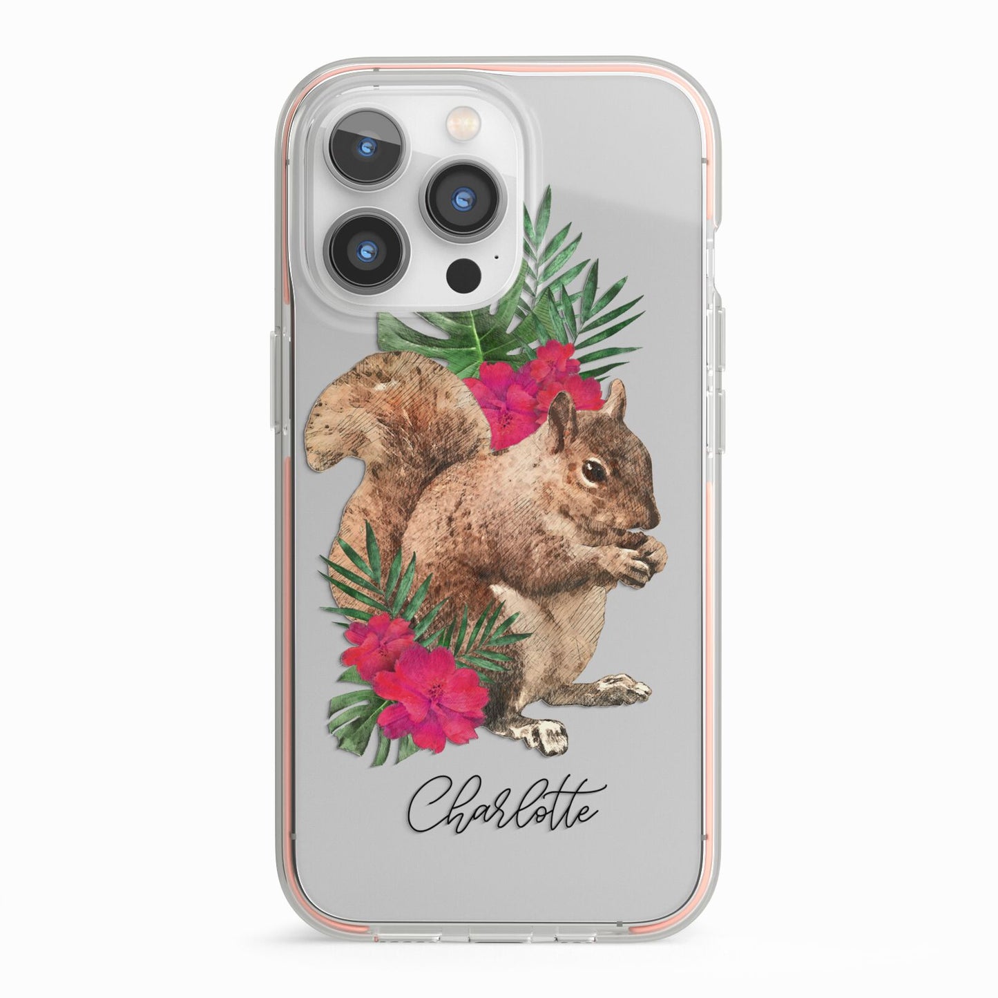 Personalised Squirrel iPhone 13 Pro TPU Impact Case with Pink Edges