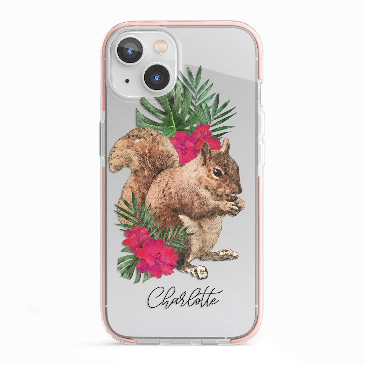 Personalised Squirrel iPhone 13 TPU Impact Case with Pink Edges