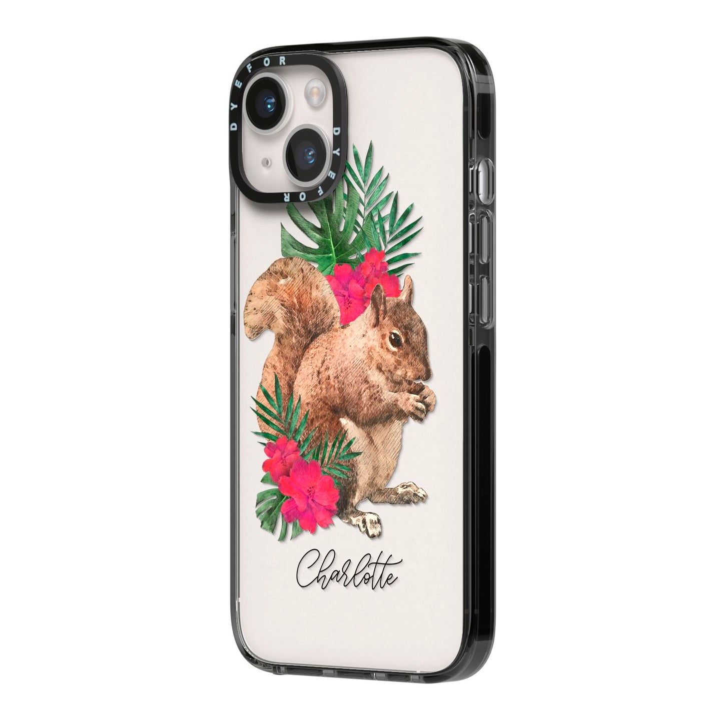 Personalised Squirrel iPhone 14 Black Impact Case Side Angle on Silver phone