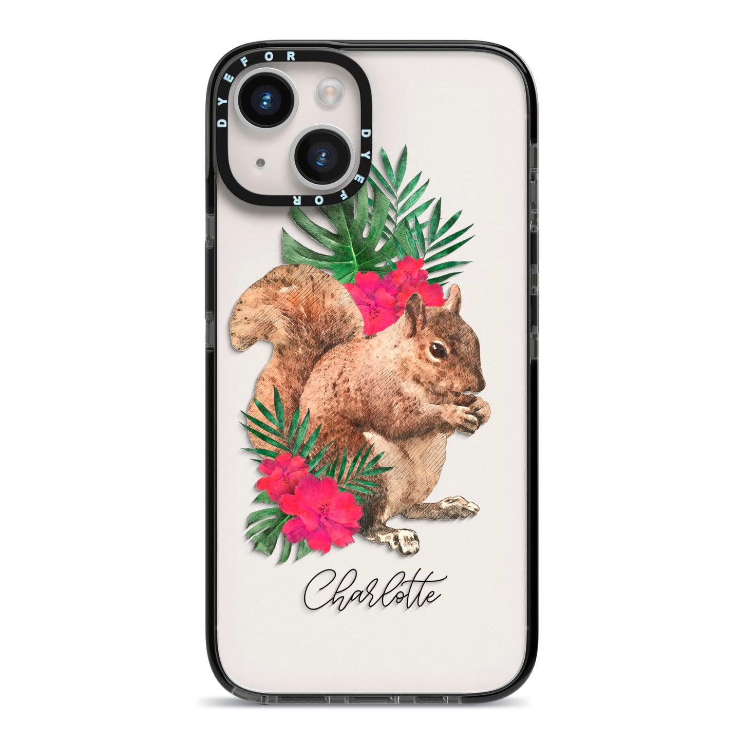 Personalised Squirrel iPhone 14 Black Impact Case on Silver phone