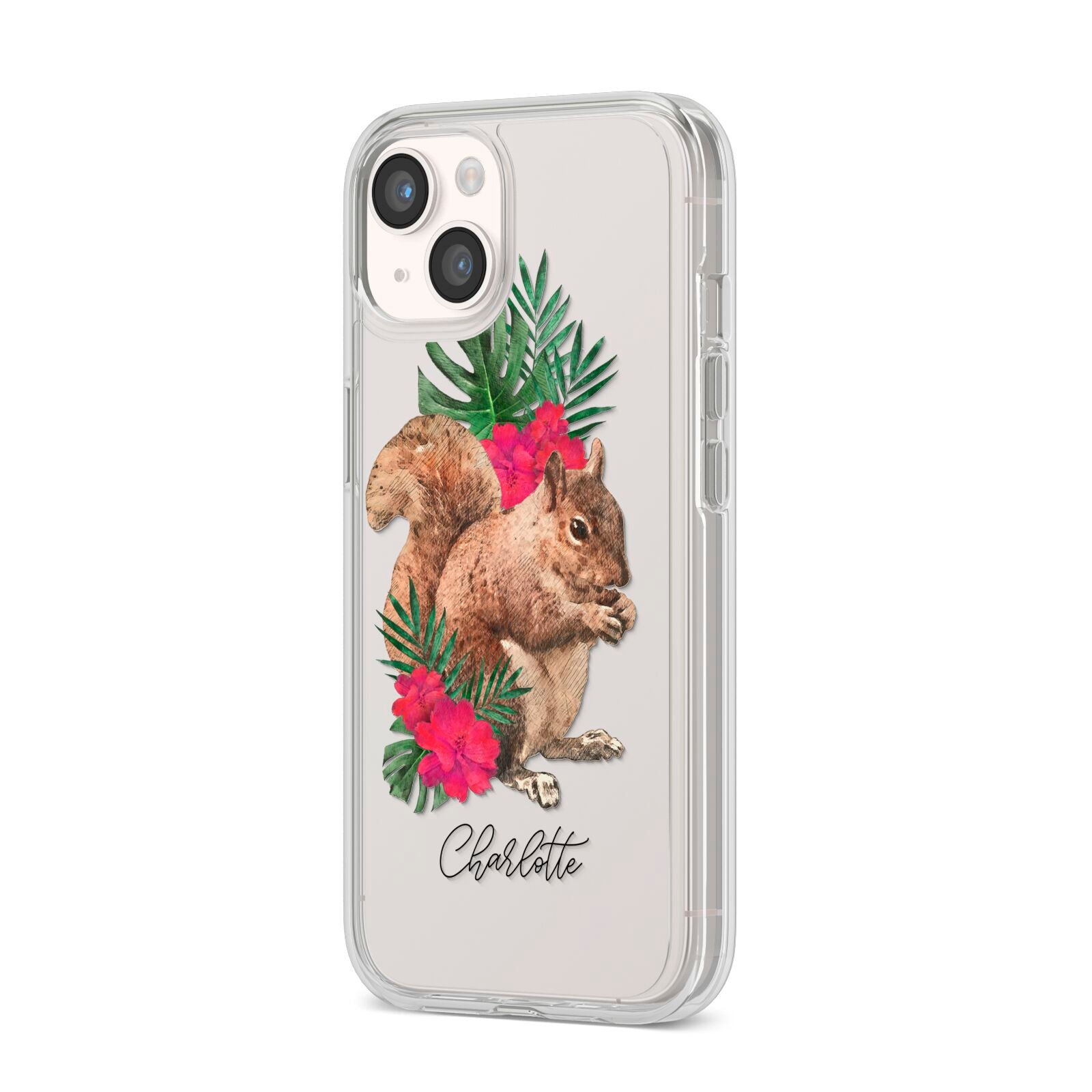 Personalised Squirrel iPhone 14 Clear Tough Case Starlight Angled Image