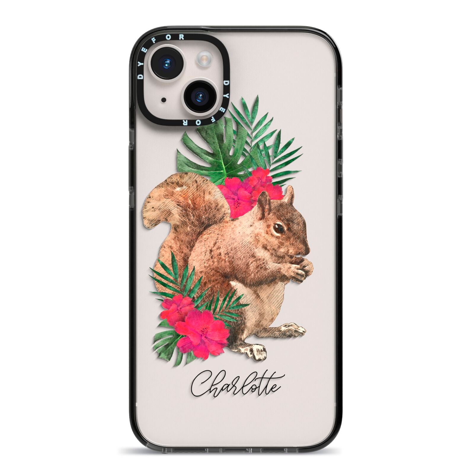 Personalised Squirrel iPhone 14 Plus Black Impact Case on Silver phone