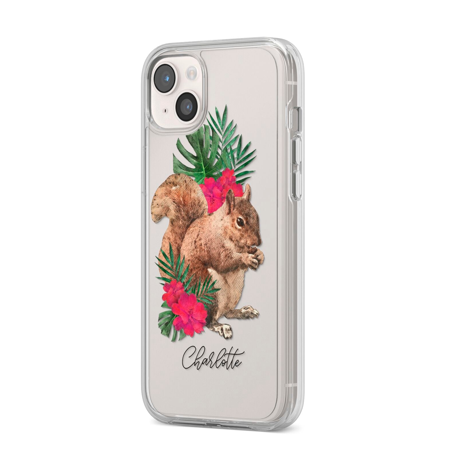 Personalised Squirrel iPhone 14 Plus Clear Tough Case Starlight Angled Image