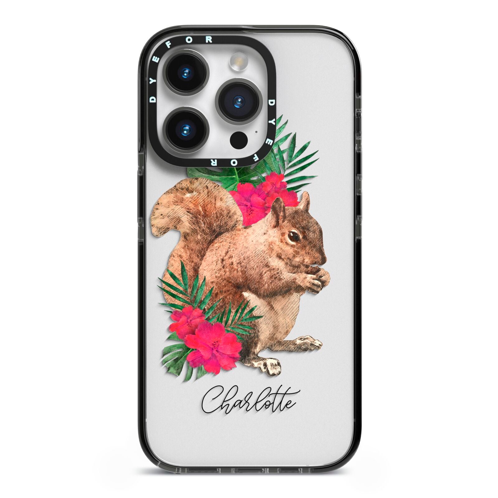 Personalised Squirrel iPhone 14 Pro Black Impact Case on Silver phone