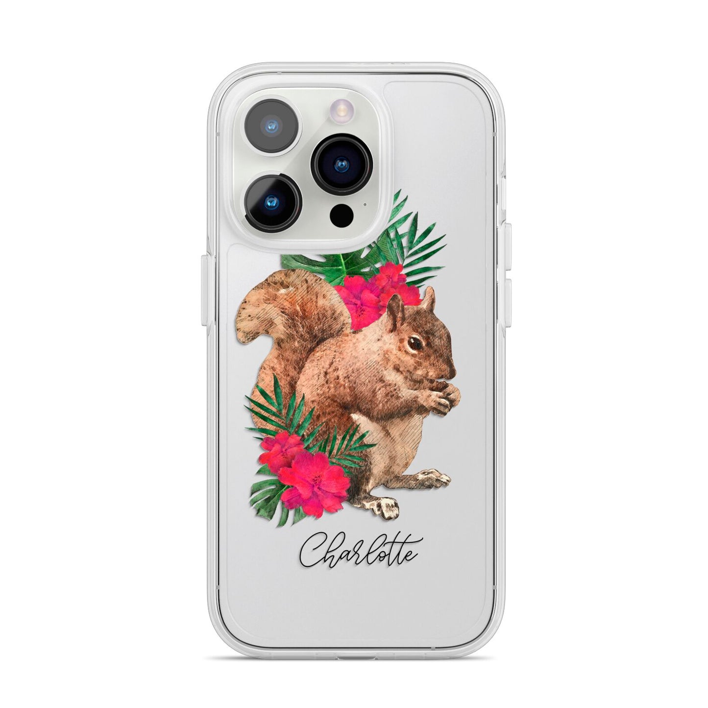Personalised Squirrel iPhone 14 Pro Clear Tough Case Silver