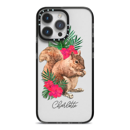 Personalised Squirrel iPhone 14 Pro Max Black Impact Case on Silver phone