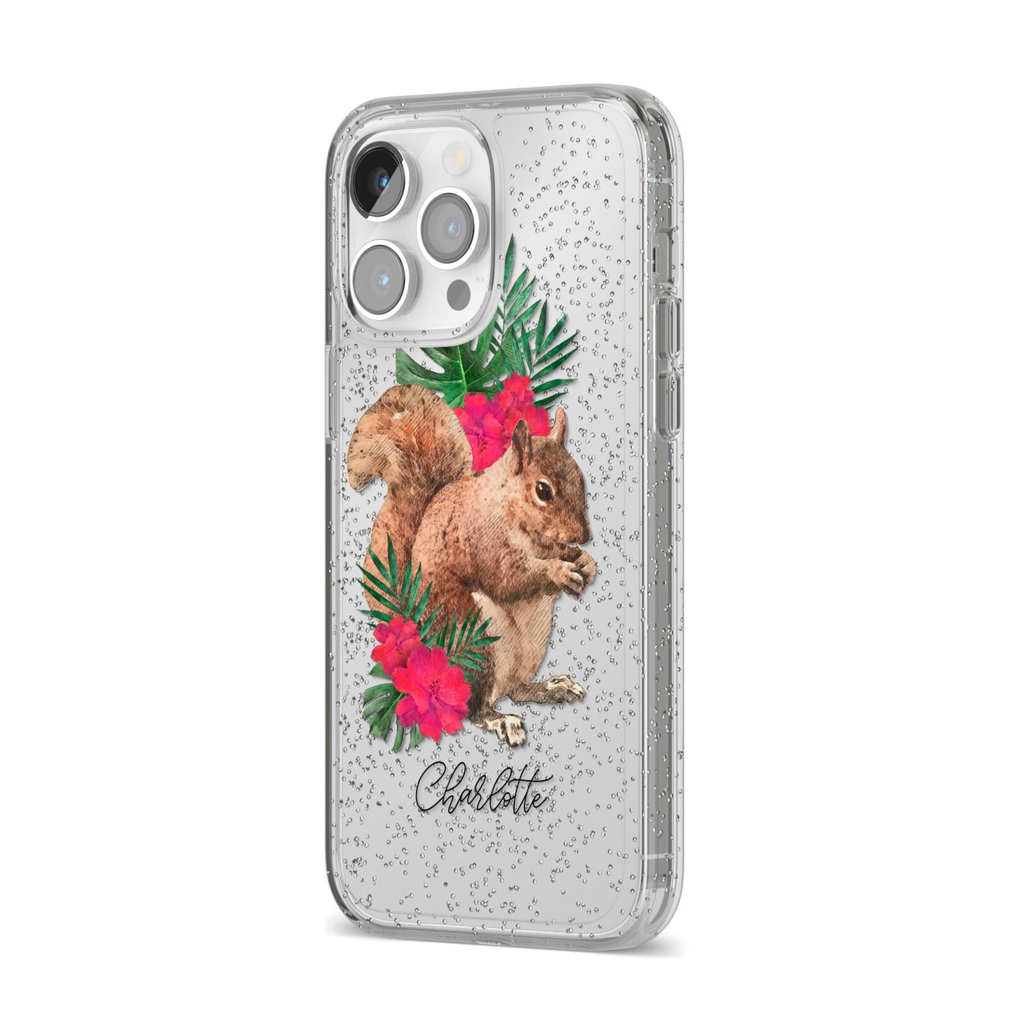 Personalised Squirrel iPhone 14 Pro Max Glitter Tough Case Silver Angled Image
