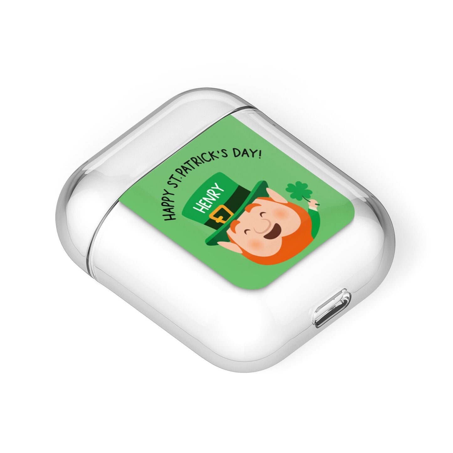 Personalised St Patricks Day Leprechaun AirPods Case Laid Flat