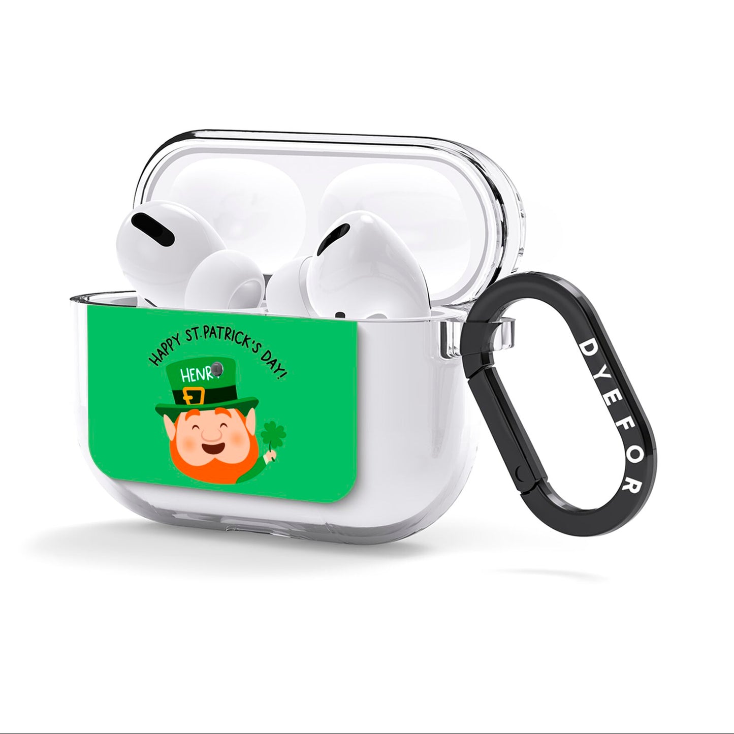 Personalised St Patricks Day Leprechaun AirPods Clear Case 3rd Gen Side Image